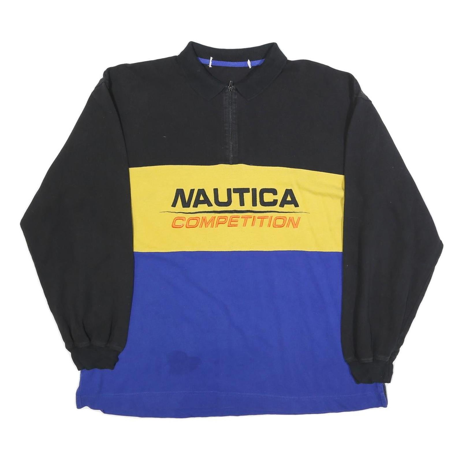 NAUTICA Mens Black & Yellow Blue Colourblock Long Sleeve Polo Shirt 2XL Zip Neck Refurbished - N/A refurbished available on Cerqular