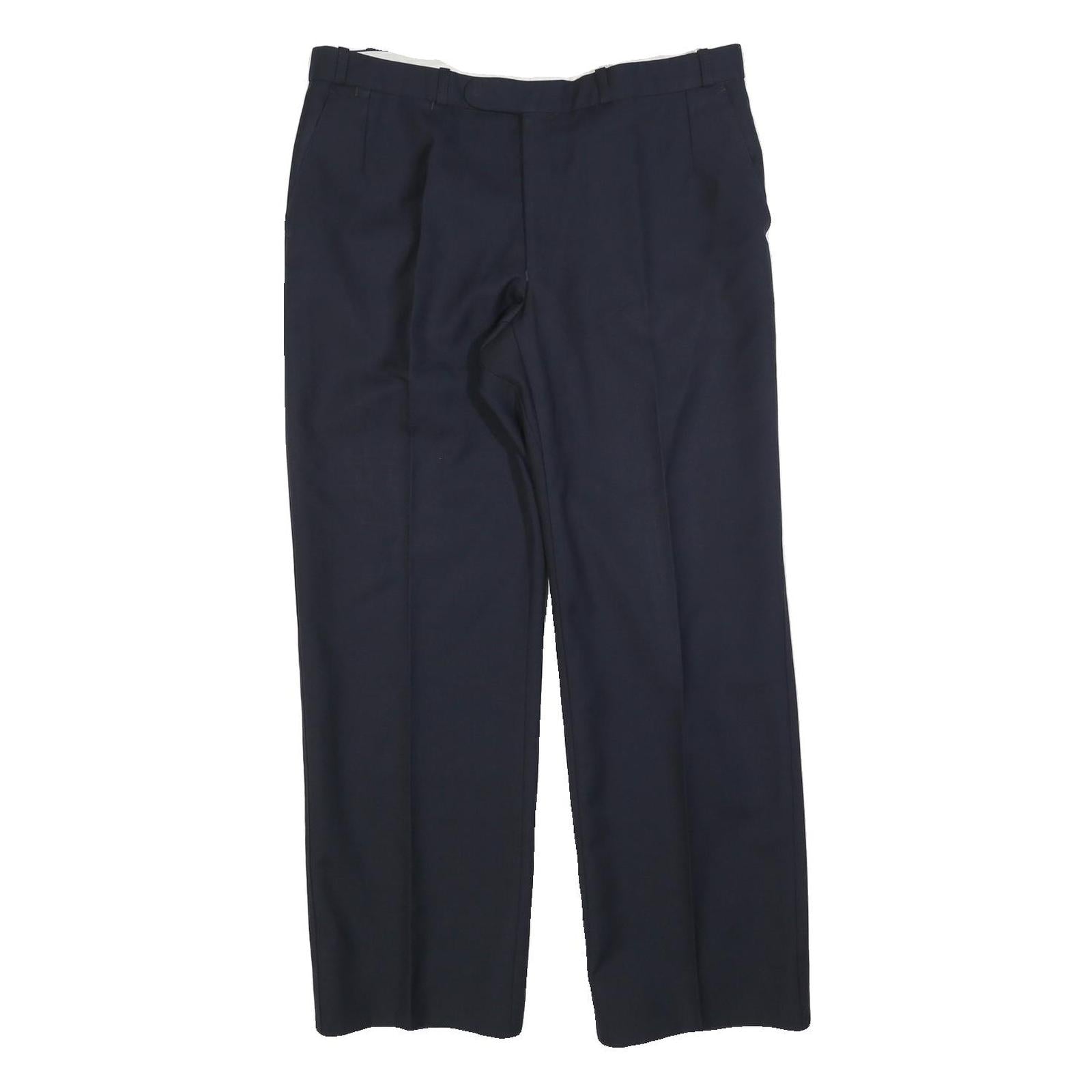 HAGMAN Mens Wool Navy Blue Regular Fit Straight Leg Trousers W34 L30 Smart Refurbished - N/A refurbished available on Cerqular