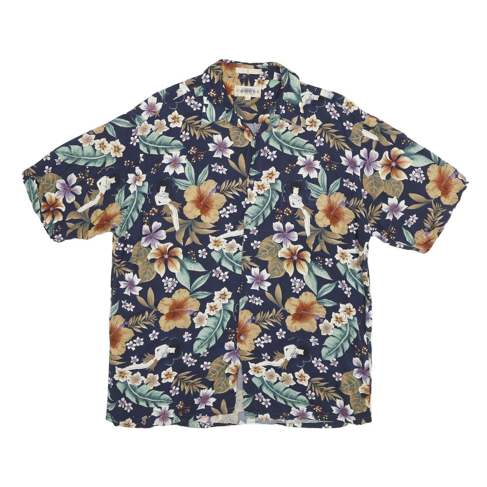 CAMPIA Mens Navy Floral Rayon Shirt L Tropical Hawaiian Summer Beachwear Refurbished - N/A refurbished available on Cerqular