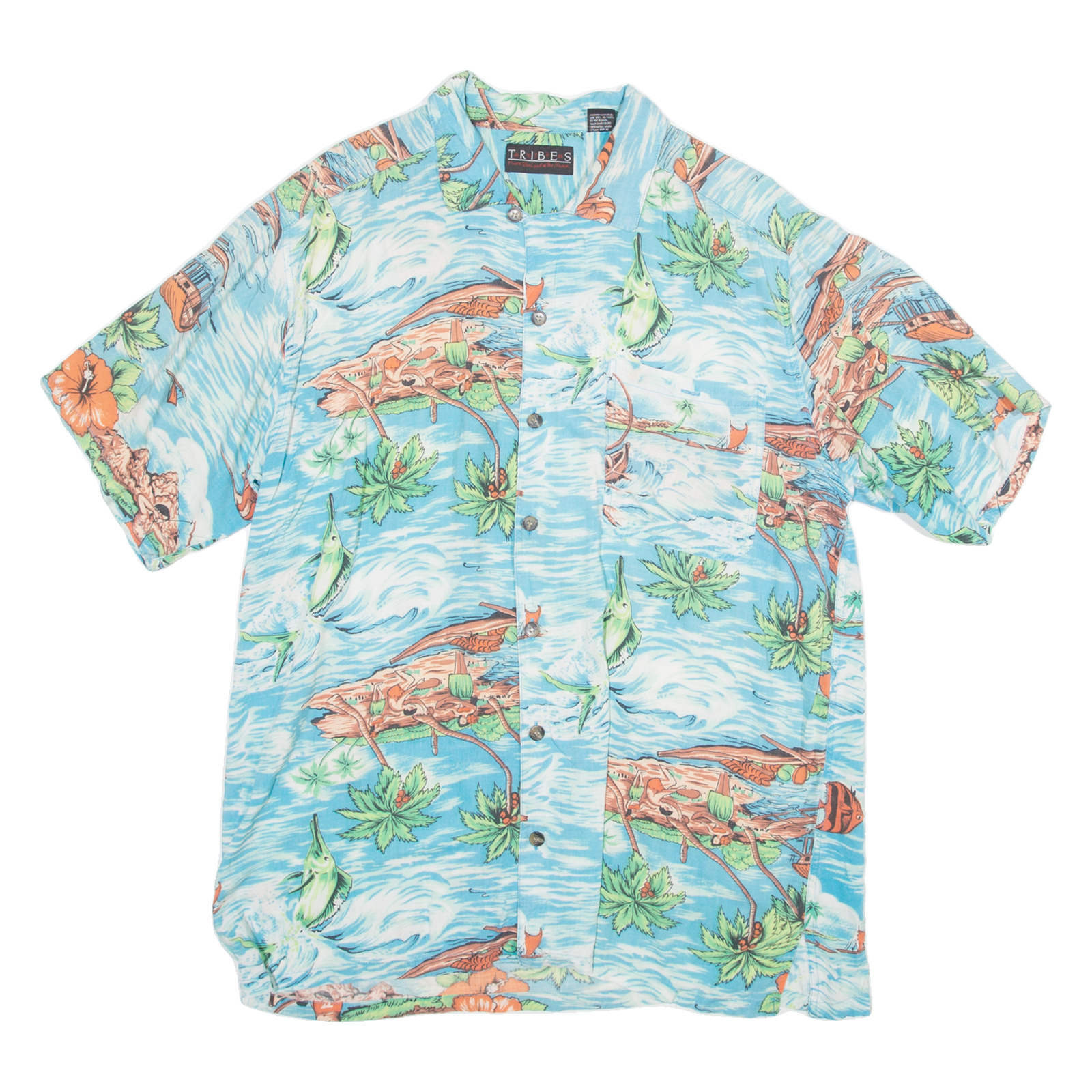 TRIBES Mens Hawaiian Shirt Blue Floral L Refurbished - N/A refurbished available on Cerqular