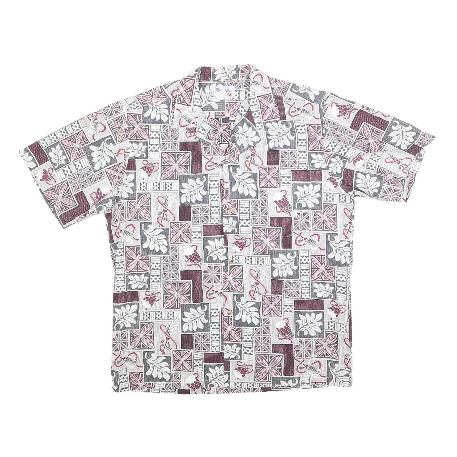 HAWAII Mens White & Grey Hawaiian Shirt L Patterned Short Sleeve Summer Refurbished - N/A refurbished available on Cerqular