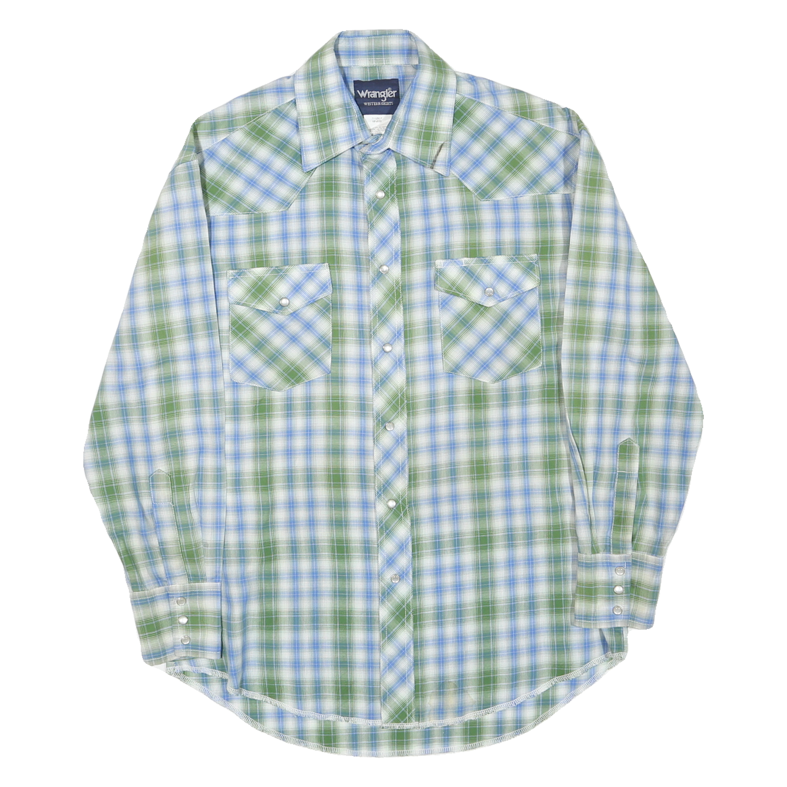 WRANGLER Mens Green & Blue Check Shirt L Western Button Front Casual Cotton Refurbished - N/A refurbished available on Cerqular