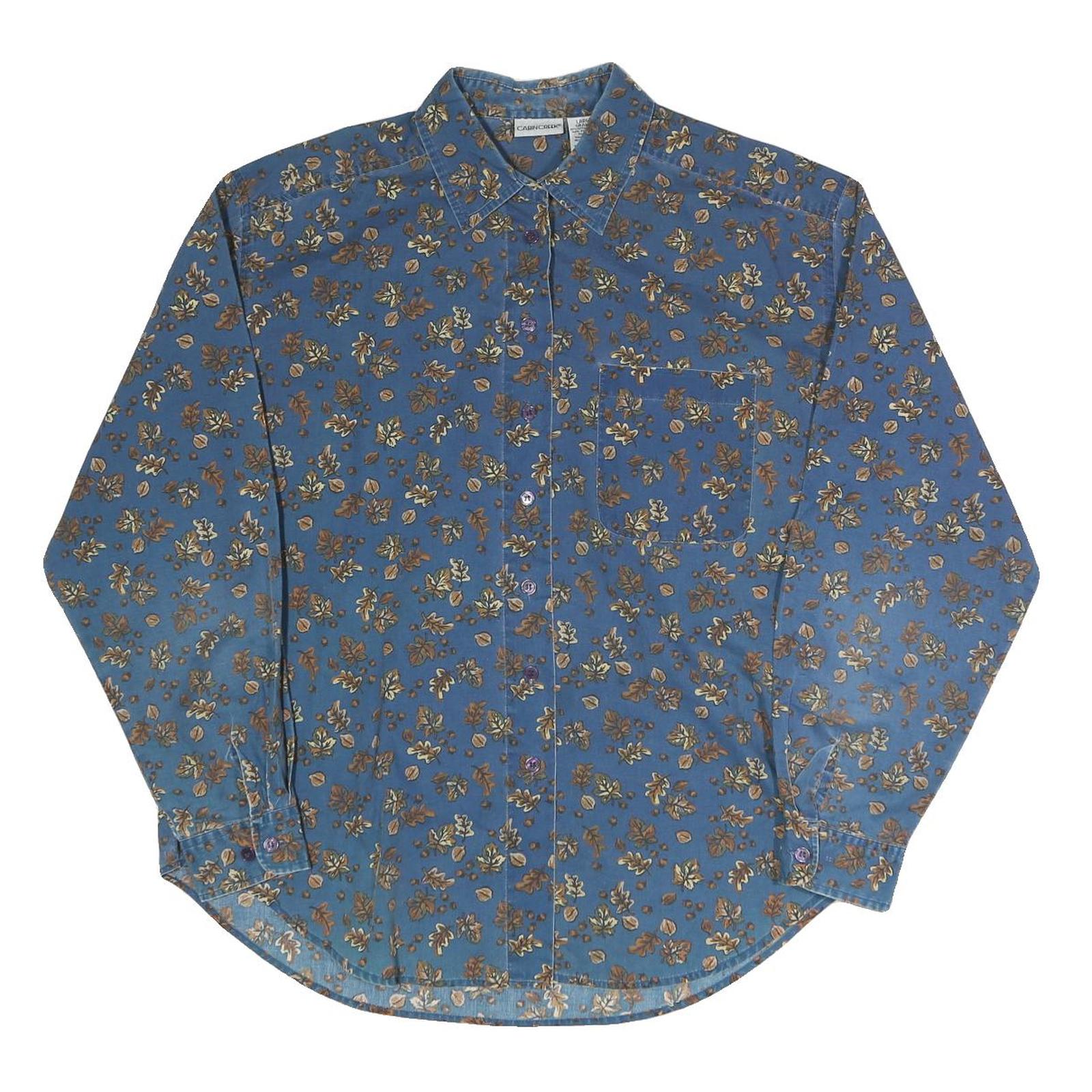 CABIN CREEK Womens Blue Floral Shirt Long Sleeve Button Neck L Cotton Blend Top Refurbished - N/A refurbished available on Cerqular