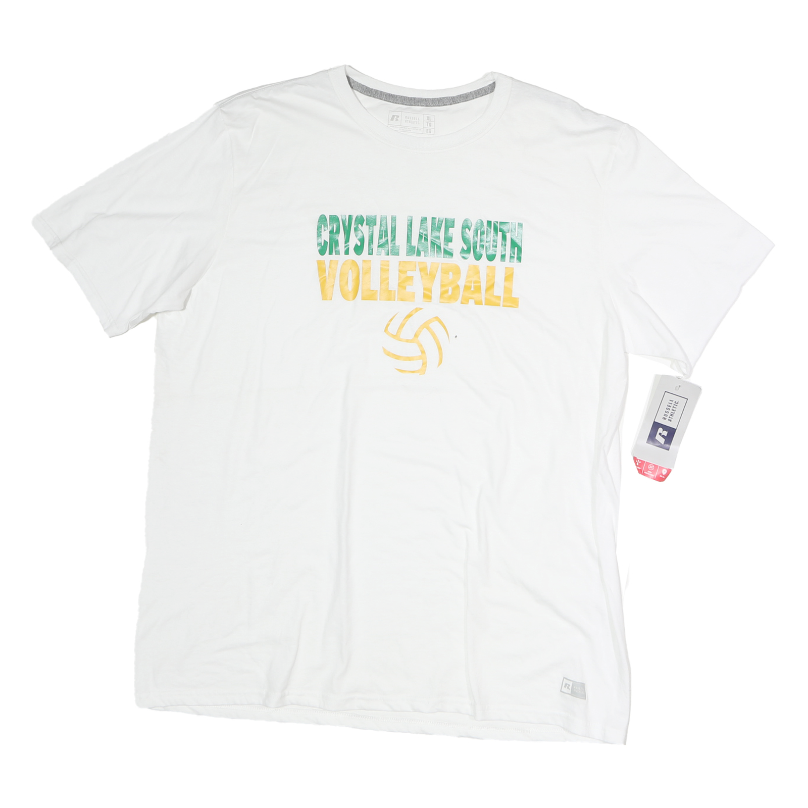 RUSSELL ATHLETIC Mens White Crystal Lake South Volleyball Graphic T-Shirt XL Refurbished - N/A refurbished available on Cerqular