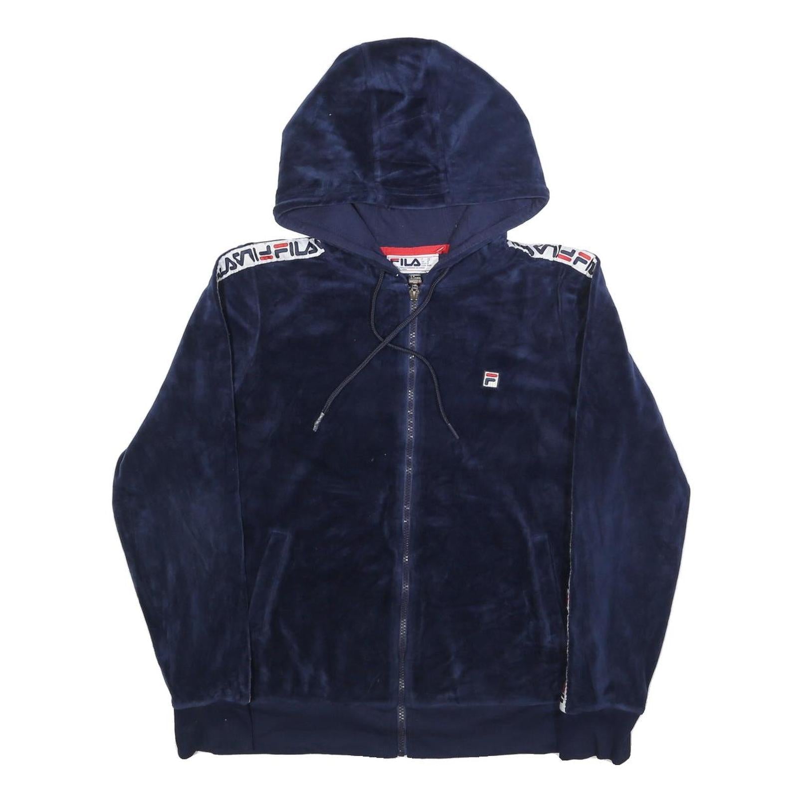 FILA Womens Navy Blue Zip Hoodie M Velvet Logo Tape Tracksuit Top Refurbished - N/A refurbished available on Cerqular