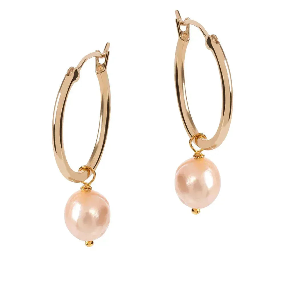 Venus Gold Hoop Earrings With Pink Pearl Charm | Size: Small Refurbished - Amadeus (This could refer to multiple things, such as the 1 refurbished available on Cerqular