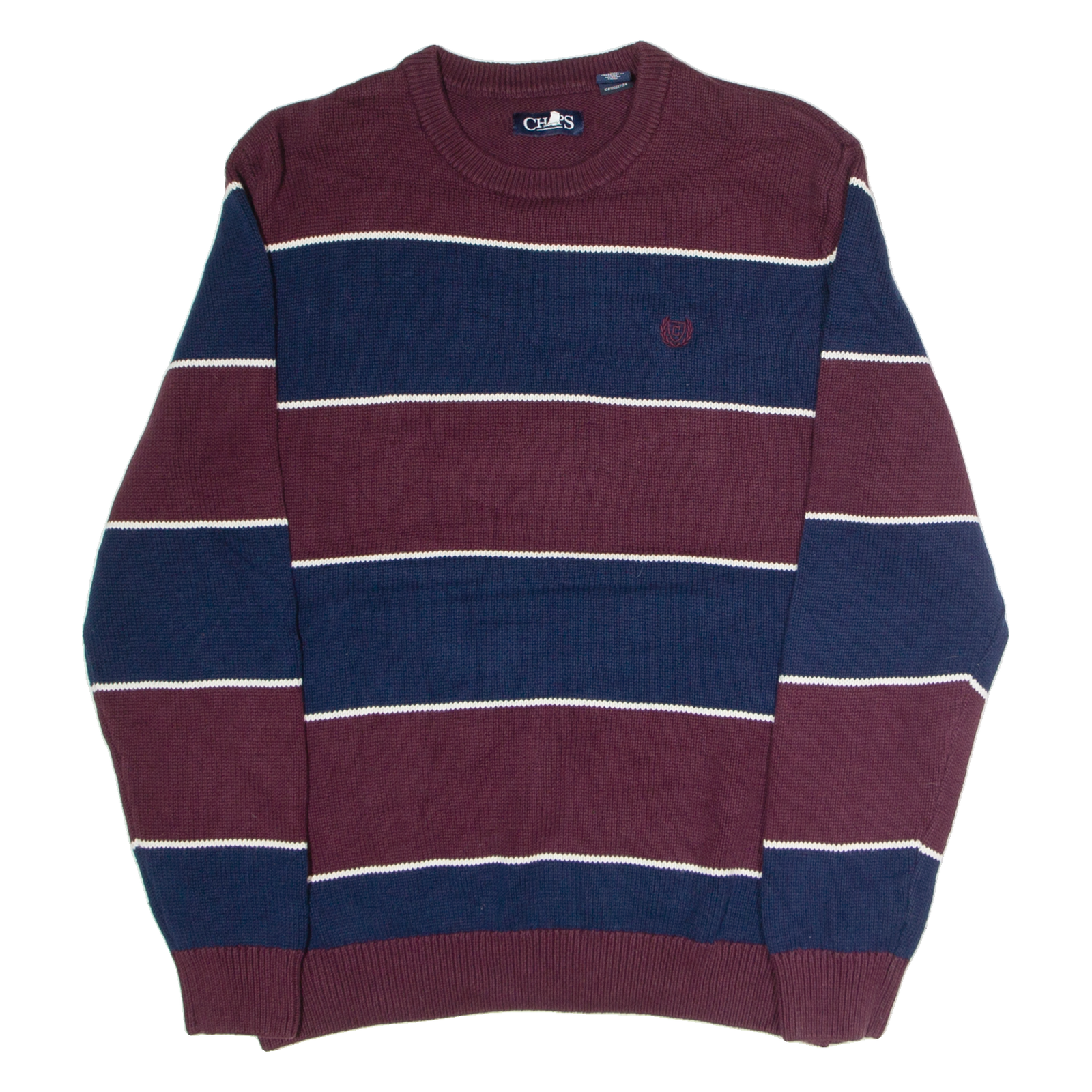 CHAPS Mens Patterned Jumper Maroon Striped Tight Knit Wool L Refurbished - N/A refurbished available on Cerqular