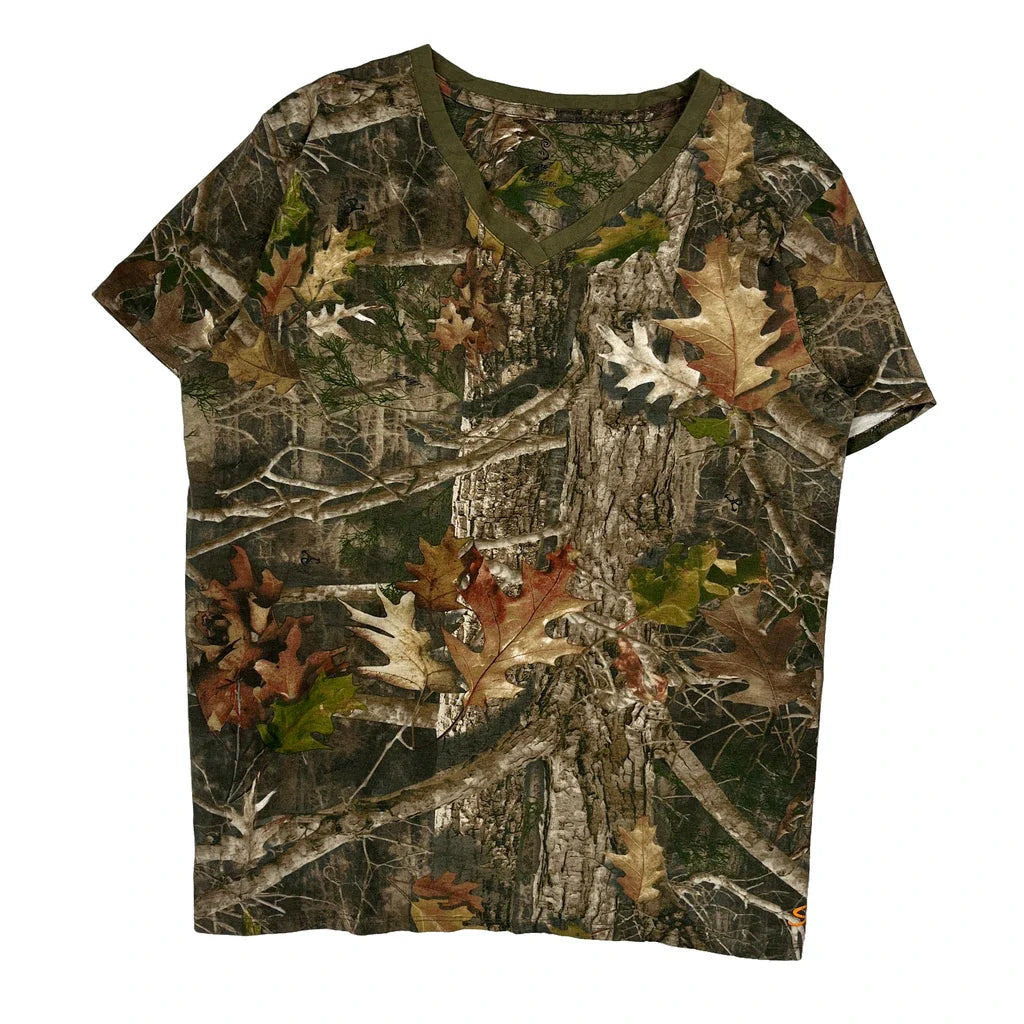 She Outdoors Camo T-Shirt - 2XL Green Polyester Refurbished - Thrifted (note: this is a term often used to describe second- refurbished available on Cerqular