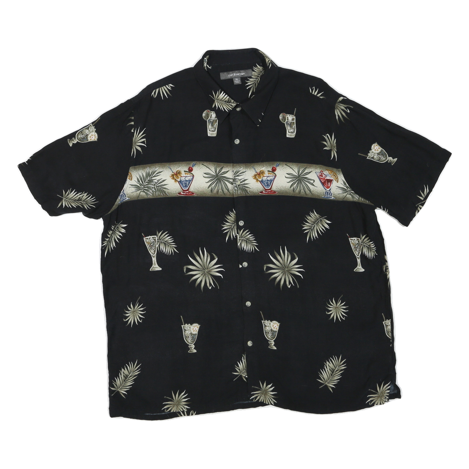 CROFT & BARROW Mens Black Cocktail Print Shirt XL Short Sleeve Casual Summer Refurbished - N/A refurbished available on Cerqular