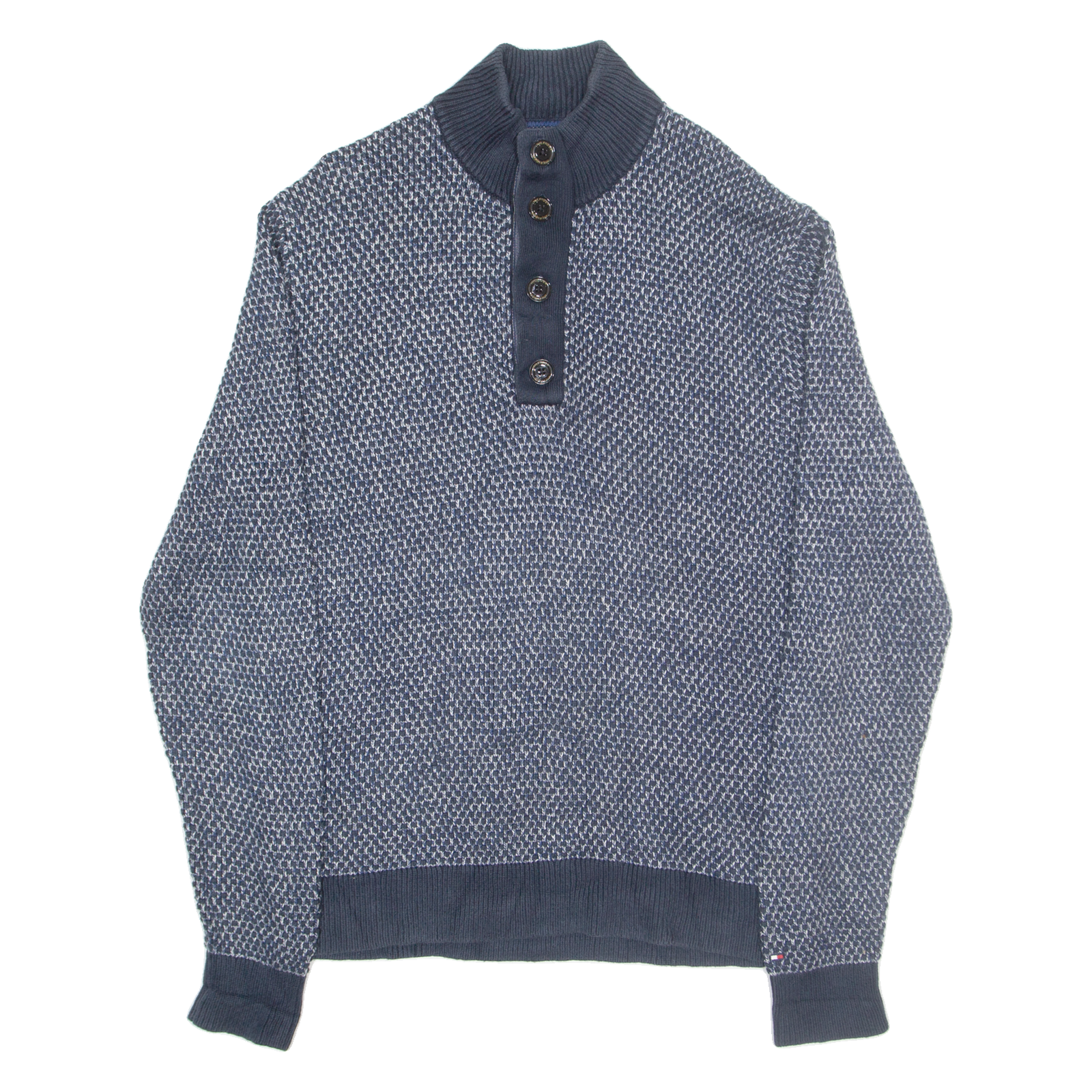 TOMMY HILFIGER Mens Jumper Blue Button Neck Tight Knit XL Refurbished - N/A refurbished available on Cerqular