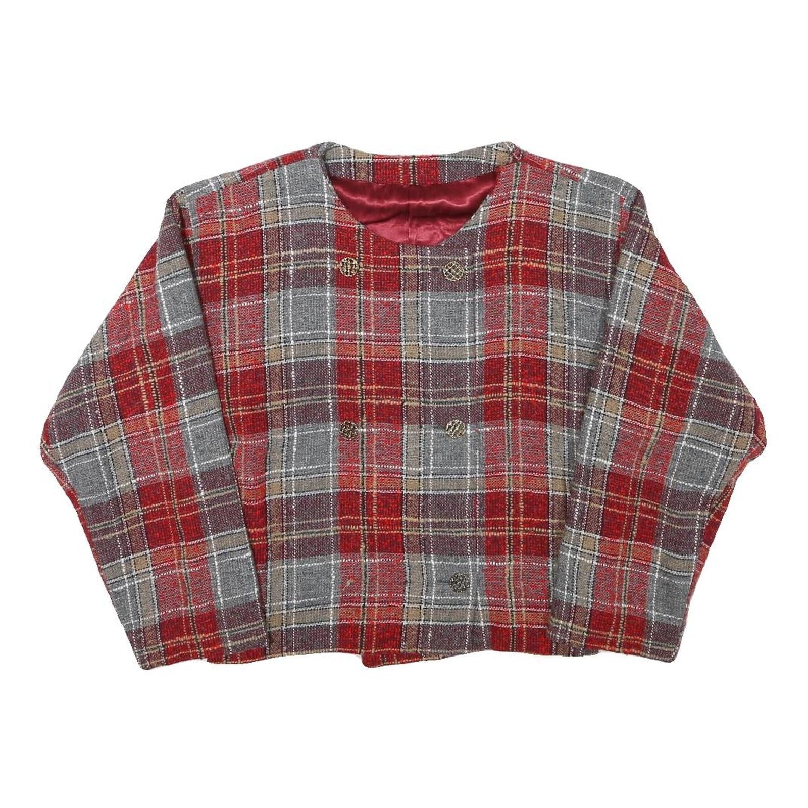 Womens Red & Grey Plaid Wool Blend Button Jacket XS Woven Cropped Classic Refurbished - N/A refurbished available on Cerqular