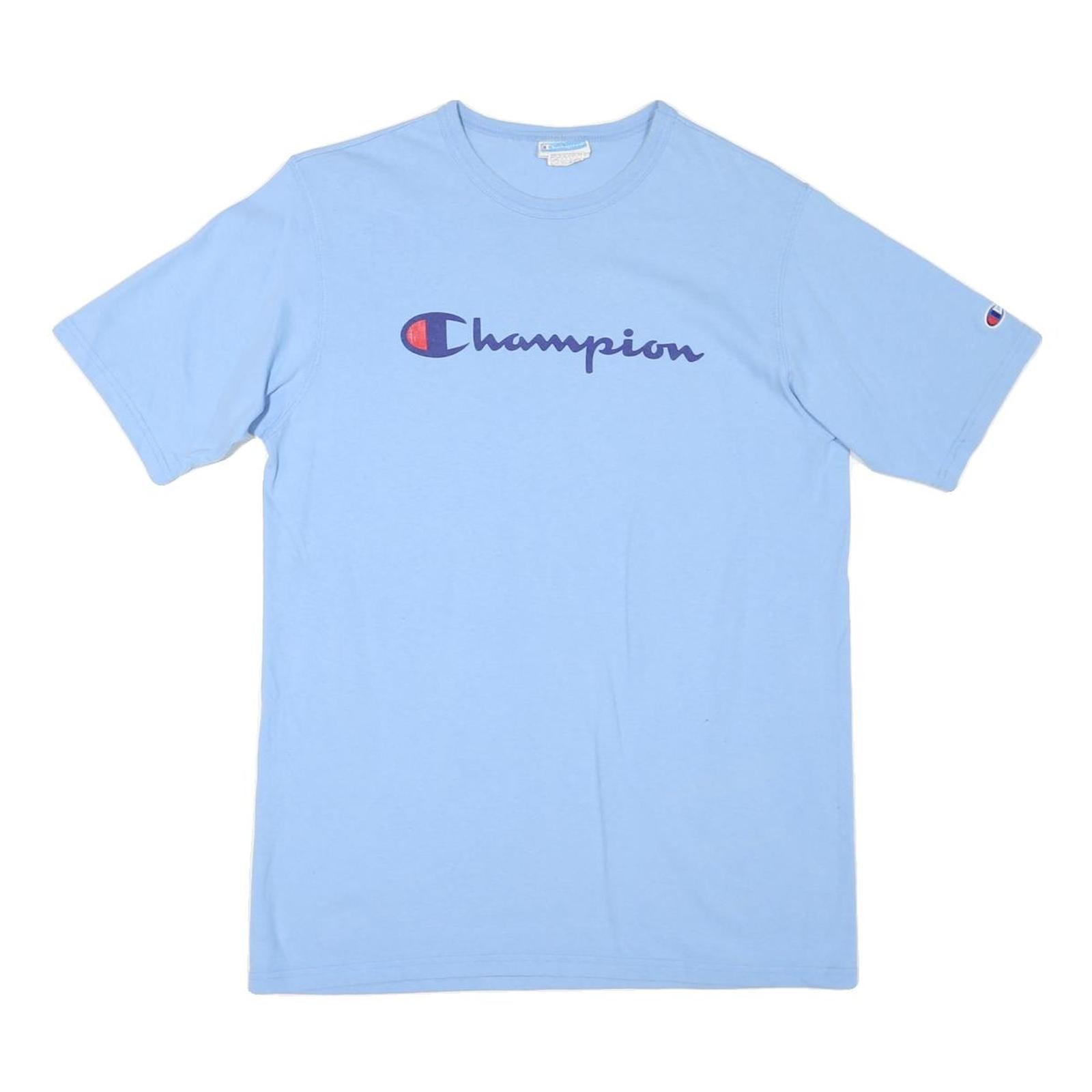 CHAMPION Mens Blue Graphic T-Shirt L Short Sleeve Crew Neck Logo Refurbished - N/A refurbished available on Cerqular
