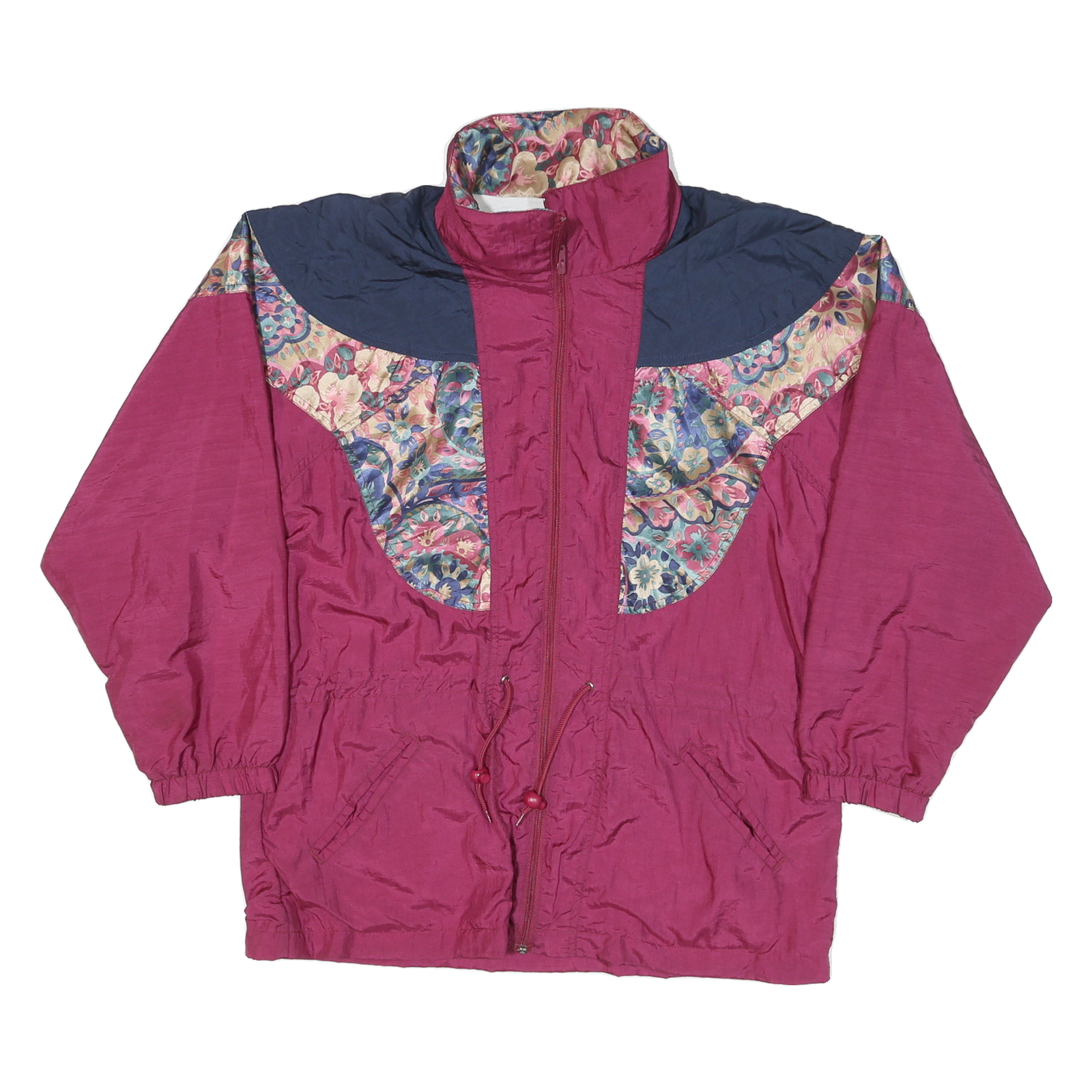 EASYWEAR Womens Maroon & Blue Floral Print Nylon Zip Jacket M Retro Casual Refurbished - N/A refurbished available on Cerqular