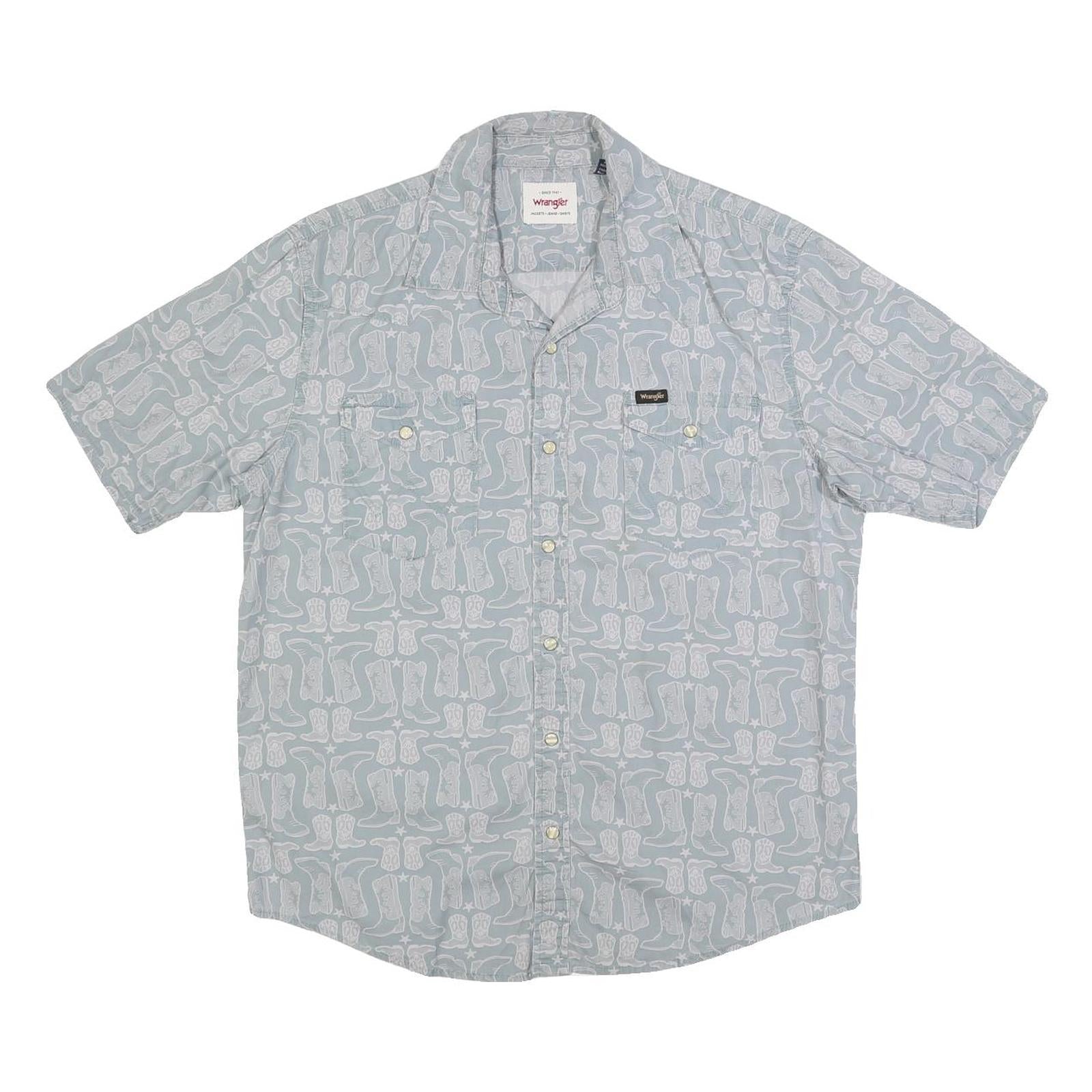 Buy WRANGLER Mens Blue Printed Cotton Shirt M Casual Button Front Short Sleeve Refurbished - $29.89 WRANGLER Mens Blue Printed Cotton Shirt M Casual Button Front Short Sleeve Refurbished - N/A refurbished available on Cerqular