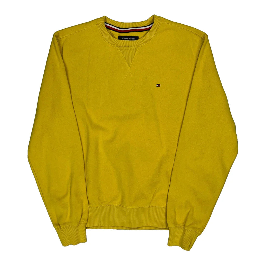 Tommy Hilfiger Sweatshirt - Medium Yellow Cotton Blend Refurbished - Thrifted (note: this is a term often used to describe second- refurbished available on Cerqular