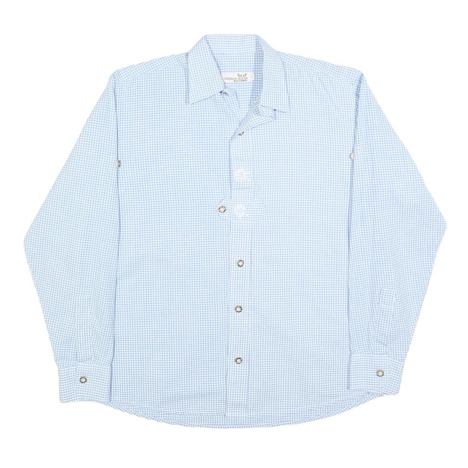 GERMAN WEAR Mens Blue Checked Shirt M Classic Fit Long Sleeve Button Fastening Refurbished - N/A refurbished available on Cerqular