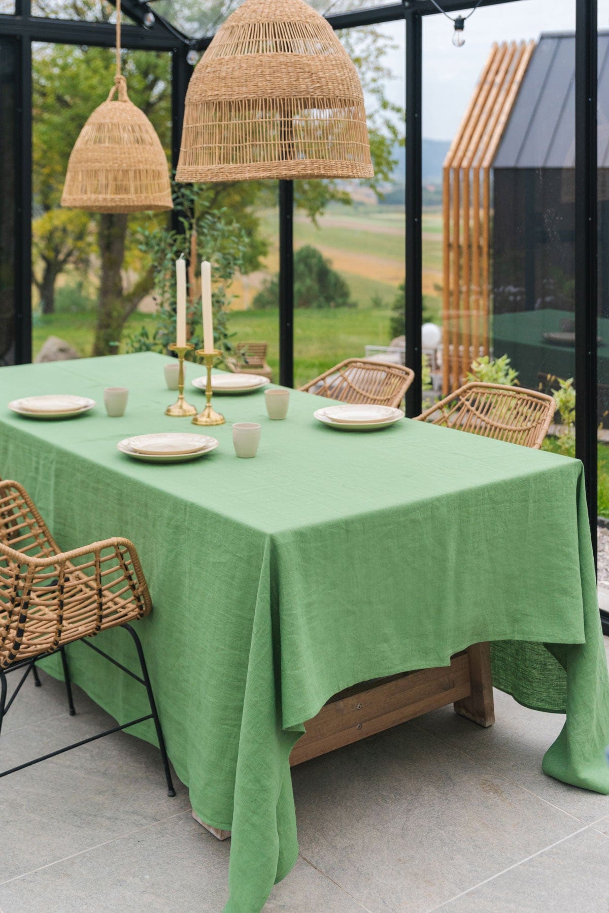 Linen tablecloth in Matcha Green | Size: 92x110"" / 235x280 cm Refurbished - Amour Linen refurbished available on Cerqular
