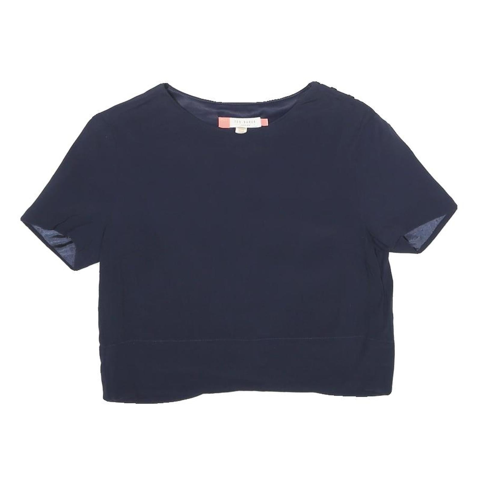 TED BAKER Womens Navy Blue Plain Crop Top Short Sleeve Round Neck XS Stylish Refurbished - N/A refurbished available on Cerqular