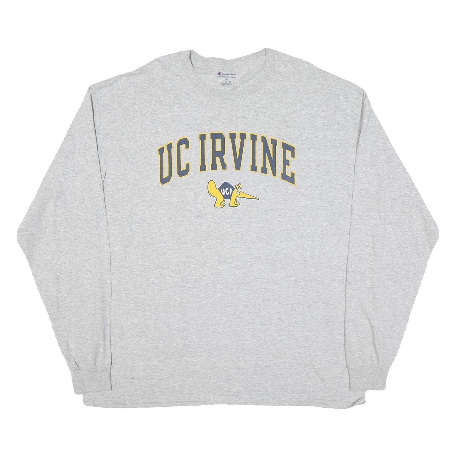 CHAMPION Mens Grey UC Irvine Graphic Long Sleeve Crew Neck 2XL Cotton T-Shirt Refurbished - N/A refurbished available on Cerqular