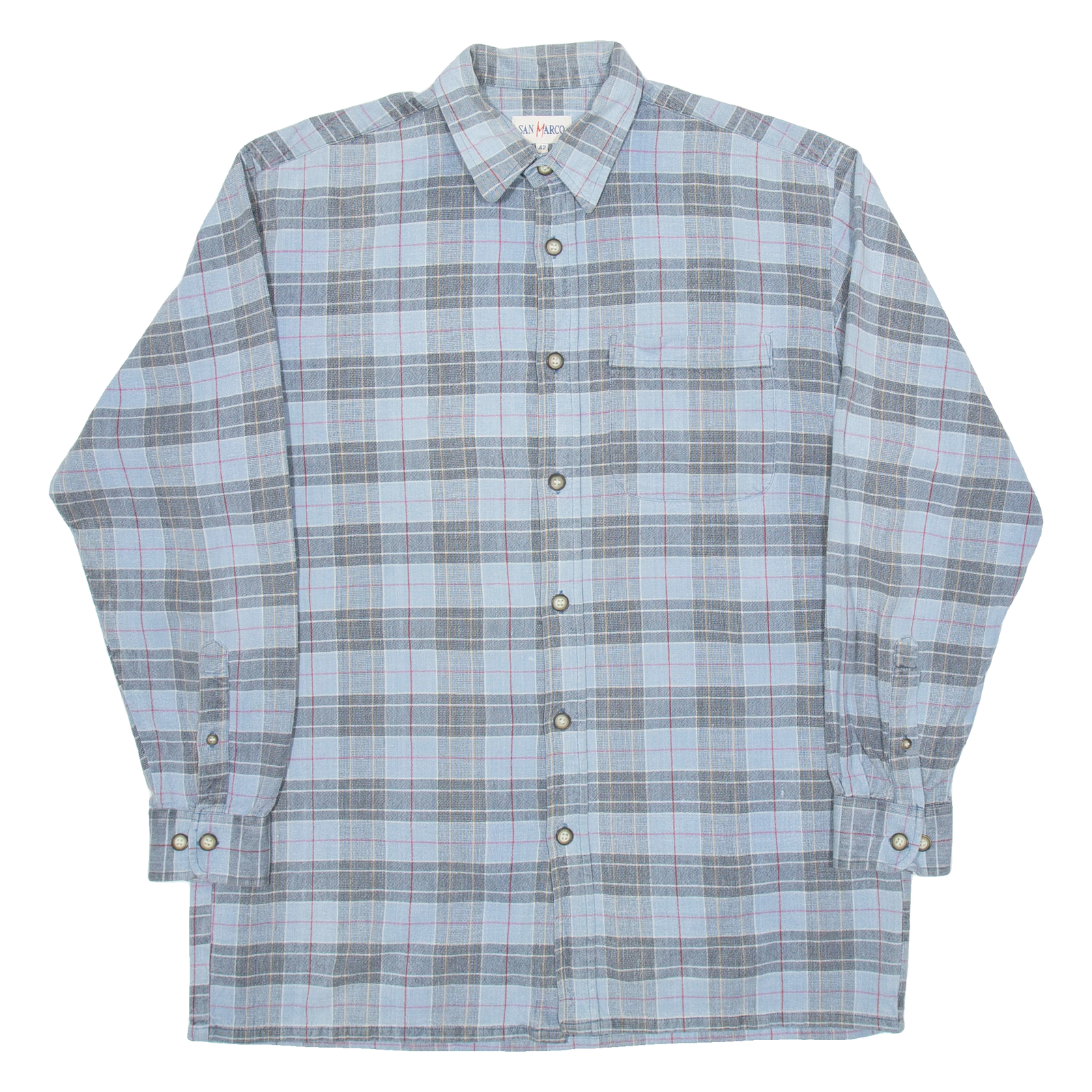 SAN MARCO Mens Shirt Blue Check Long Sleeve M Refurbished - N/A refurbished available on Cerqular