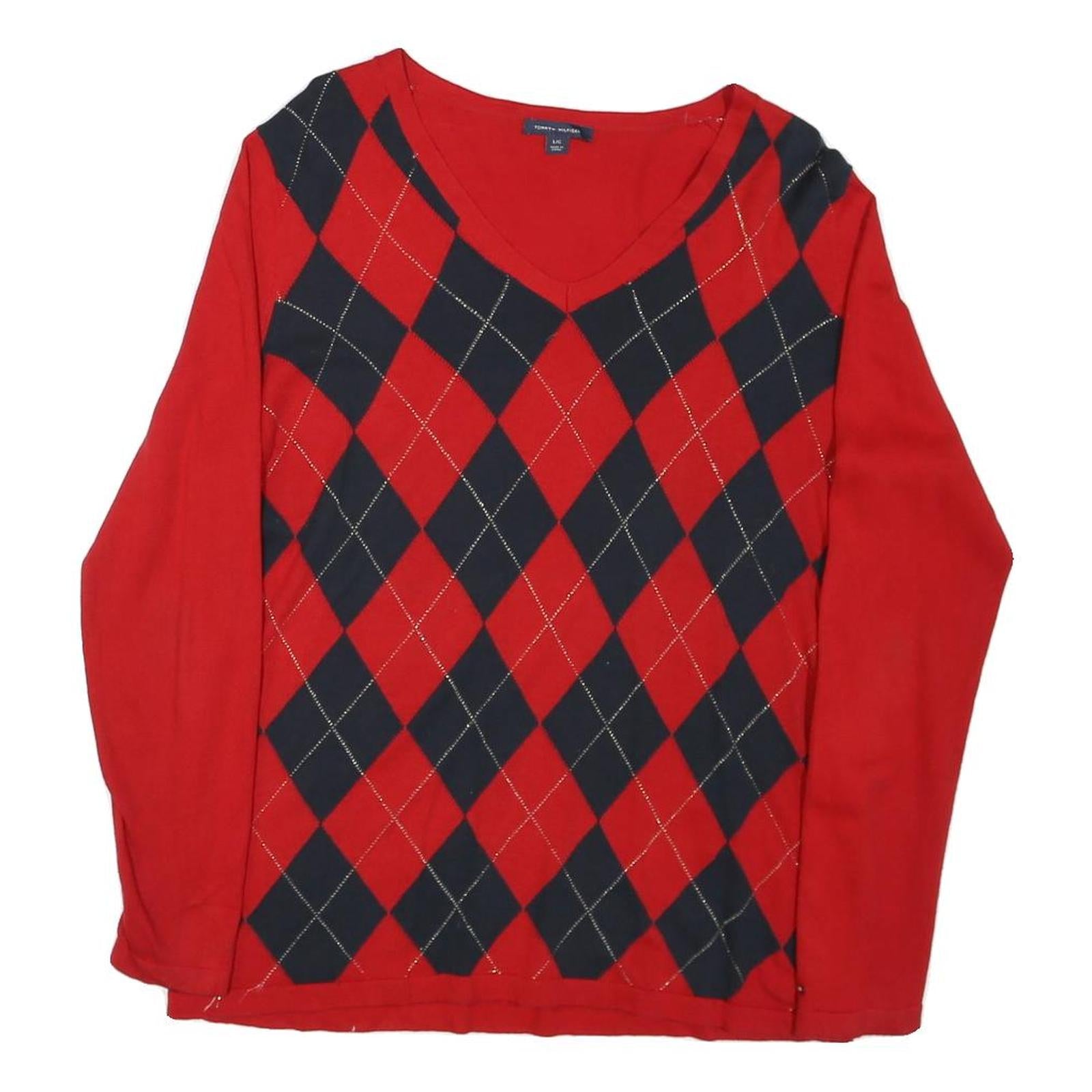 Buy TOMMY HILFIGER Womens Red & Navy Patterned V-Neck Jumper Cable Knit L Cotton Refurbished - $40.29 TOMMY HILFIGER Womens Red & Navy Patterned V-Neck Jumper Cable Knit L Cotton Refurbished - N/A refurbished available on Cerqular