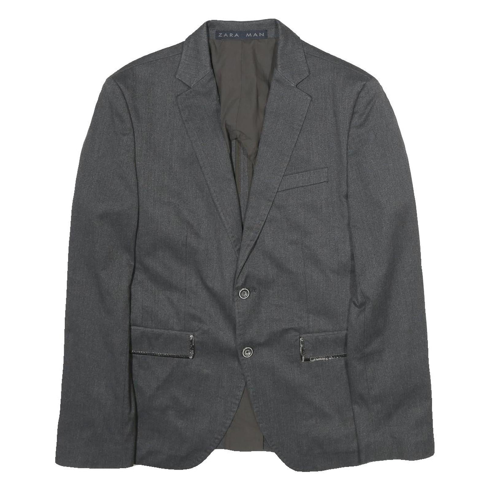ZARA Mens Grey Button Jacket L Cotton Blend Classic Blazer Formal Stylish Refurbished - N/A refurbished available on Cerqular