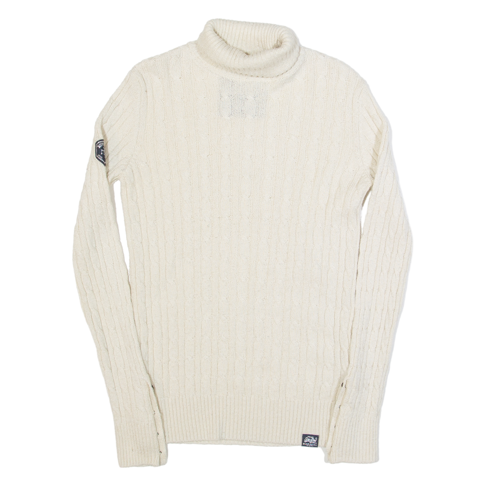 SUPERDRY Womens Jumper Cream Roll Neck Cable Knit UK 12 Refurbished - N/A refurbished available on Cerqular