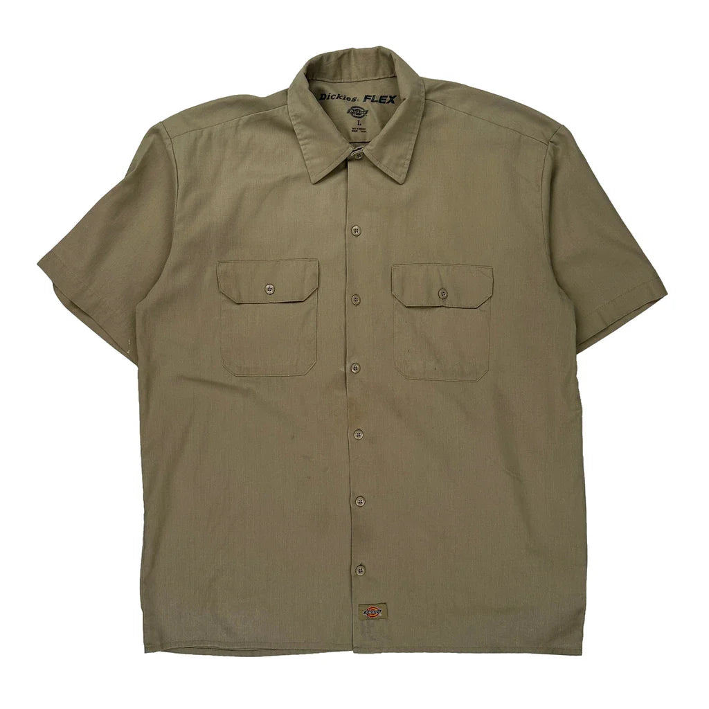 Dickies Short Sleeve Shirt - Large Khaki Cotton Blend Refurbished - Thrifted (note: this is a term often used to describe second- refurbished available on Cerqular