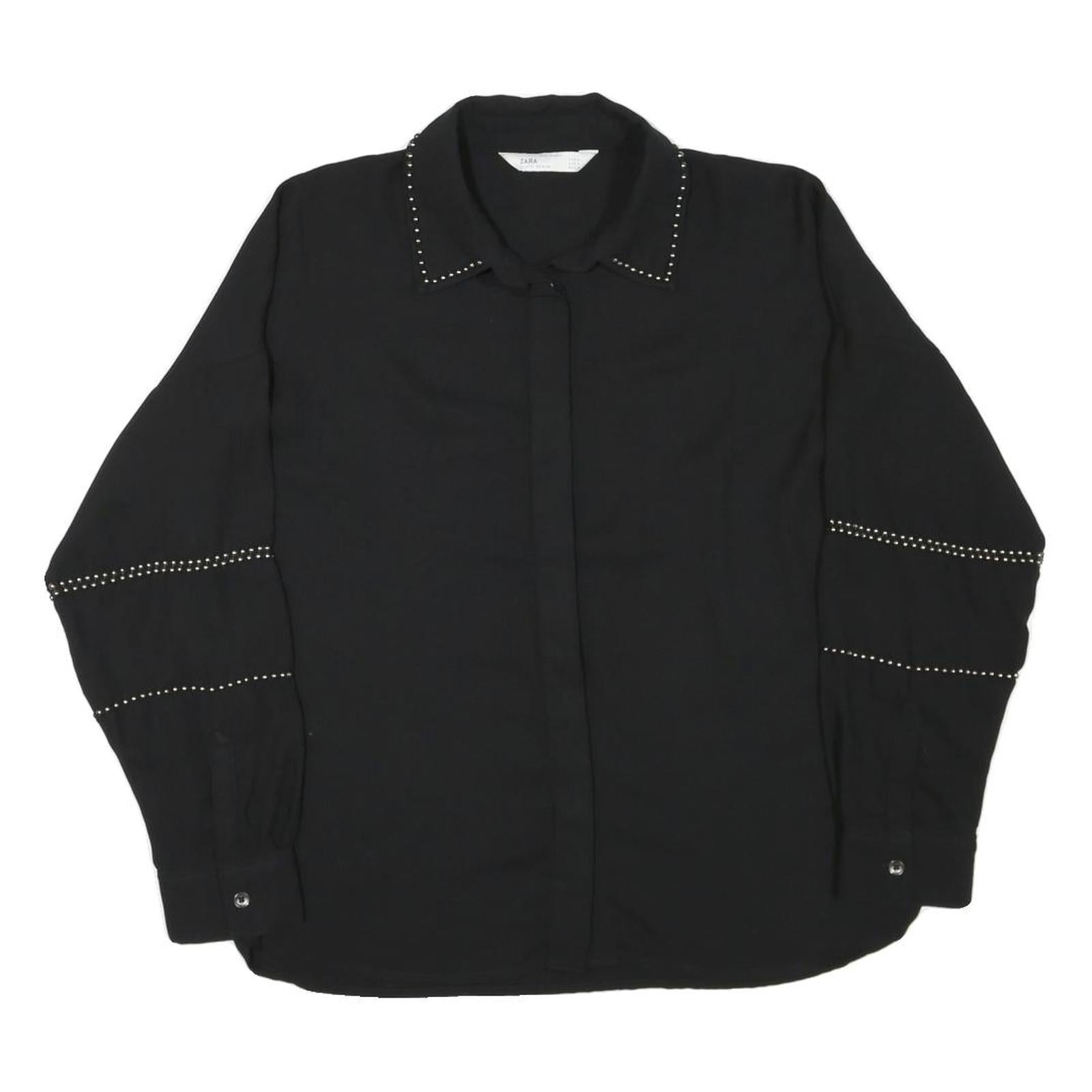 ZARA Womens Black Studded Shirt Long Sleeve Collared Top M Stylish Workwear Refurbished - N/A refurbished available on Cerqular