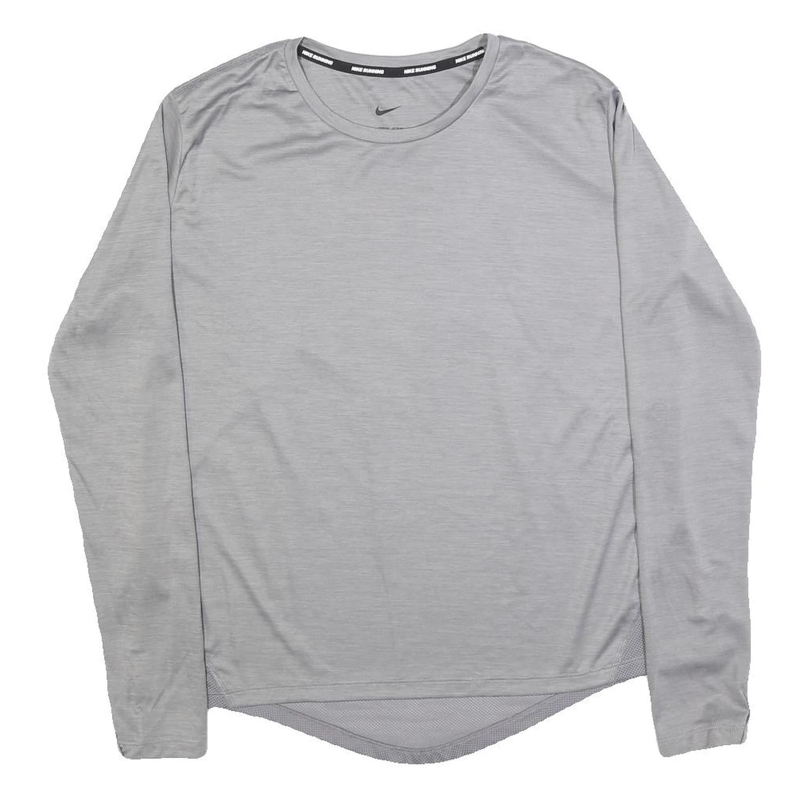 NIKE Womens Grey Long Sleeve Crew Neck Performance T-Shirt L Lightweight Refurbished - N/A refurbished available on Cerqular