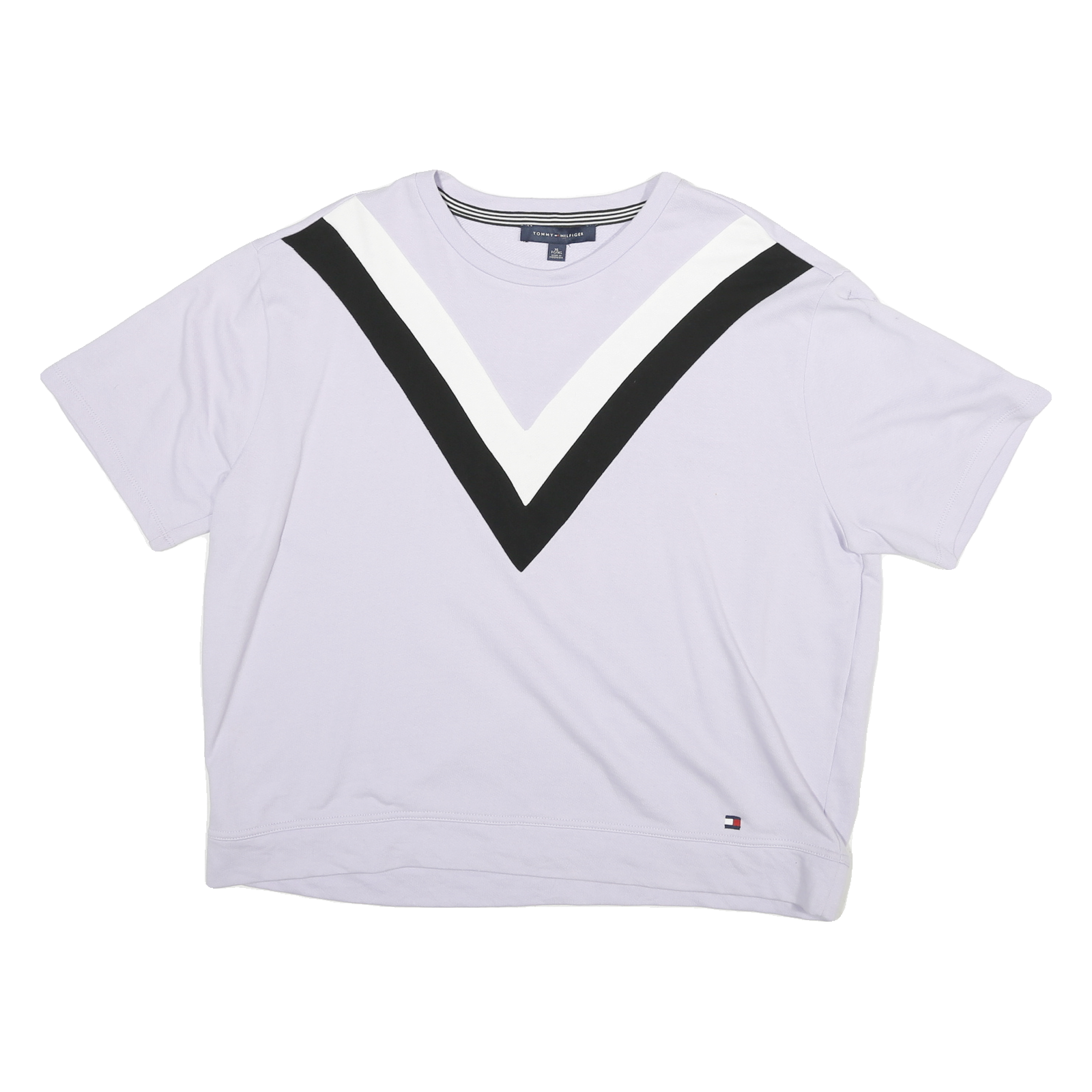 TOMMY HILFIGER Mens Lilac Crew Neck XL Cotton Blend Black & White V Detail Refurbished - N/A refurbished available on Cerqular