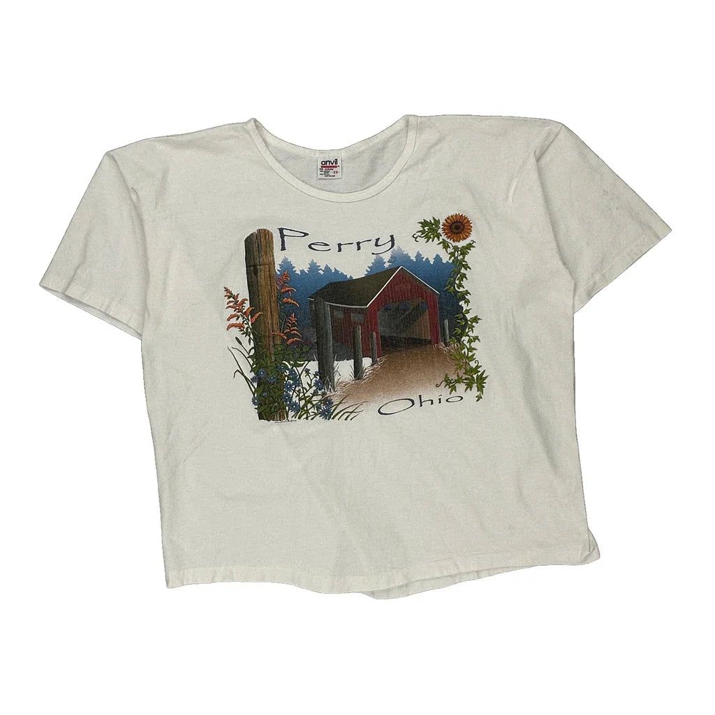 Anvil Single Stitch T-Shirt - 2XL White Cotton Refurbished - Thrifted (note: this is a term often used to describe second- refurbished available on Cerqular