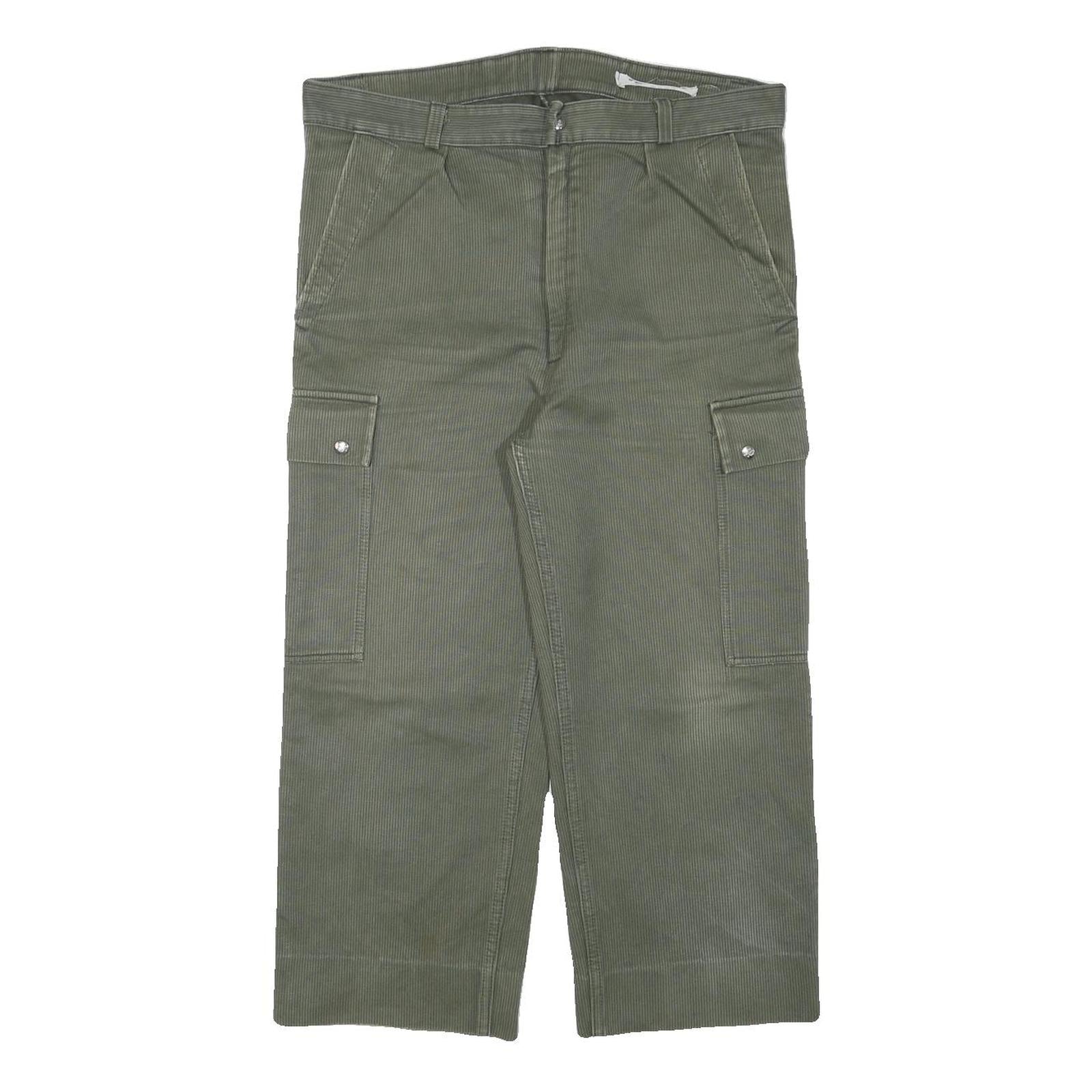 Mens Relaxed Fit Olive Green Cotton Blend Cargo Trousers W36 L23 Zip Pockets Refurbished - N/A refurbished available on Cerqular
