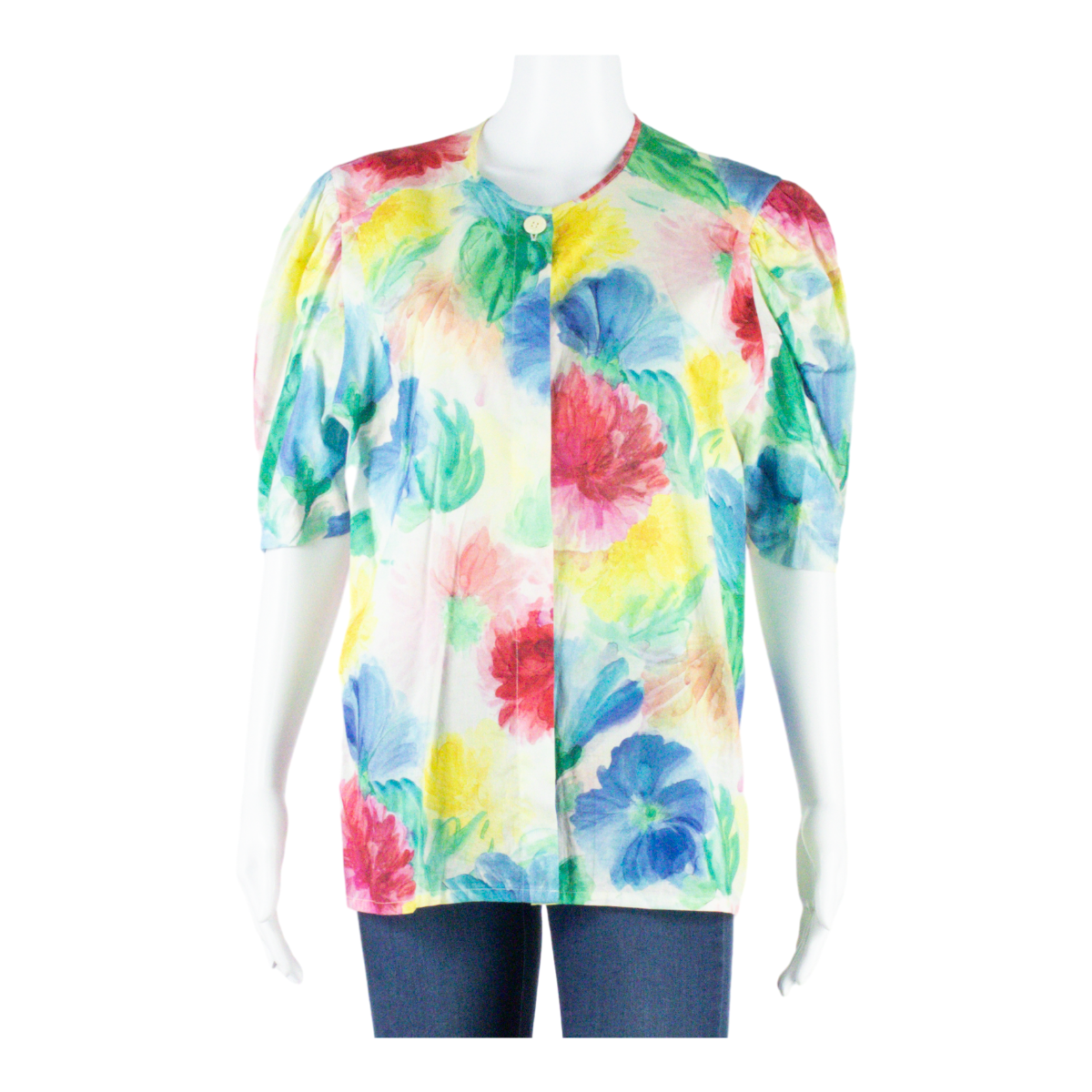 HAMMERLE Womens Shirt Blouse Blue Puff Sleeve Floral M Refurbished - N/A refurbished available on Cerqular