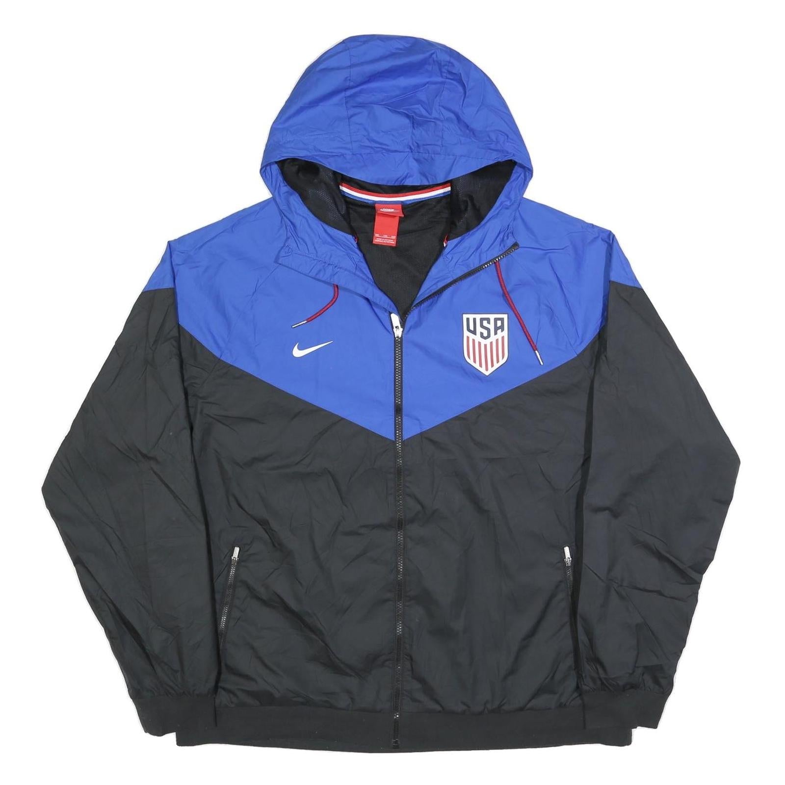 NIKE Mens Blue & Black USA Logo Track Jacket 2XL Polyester Blend Zip Hooded Refurbished - N/A refurbished available on Cerqular