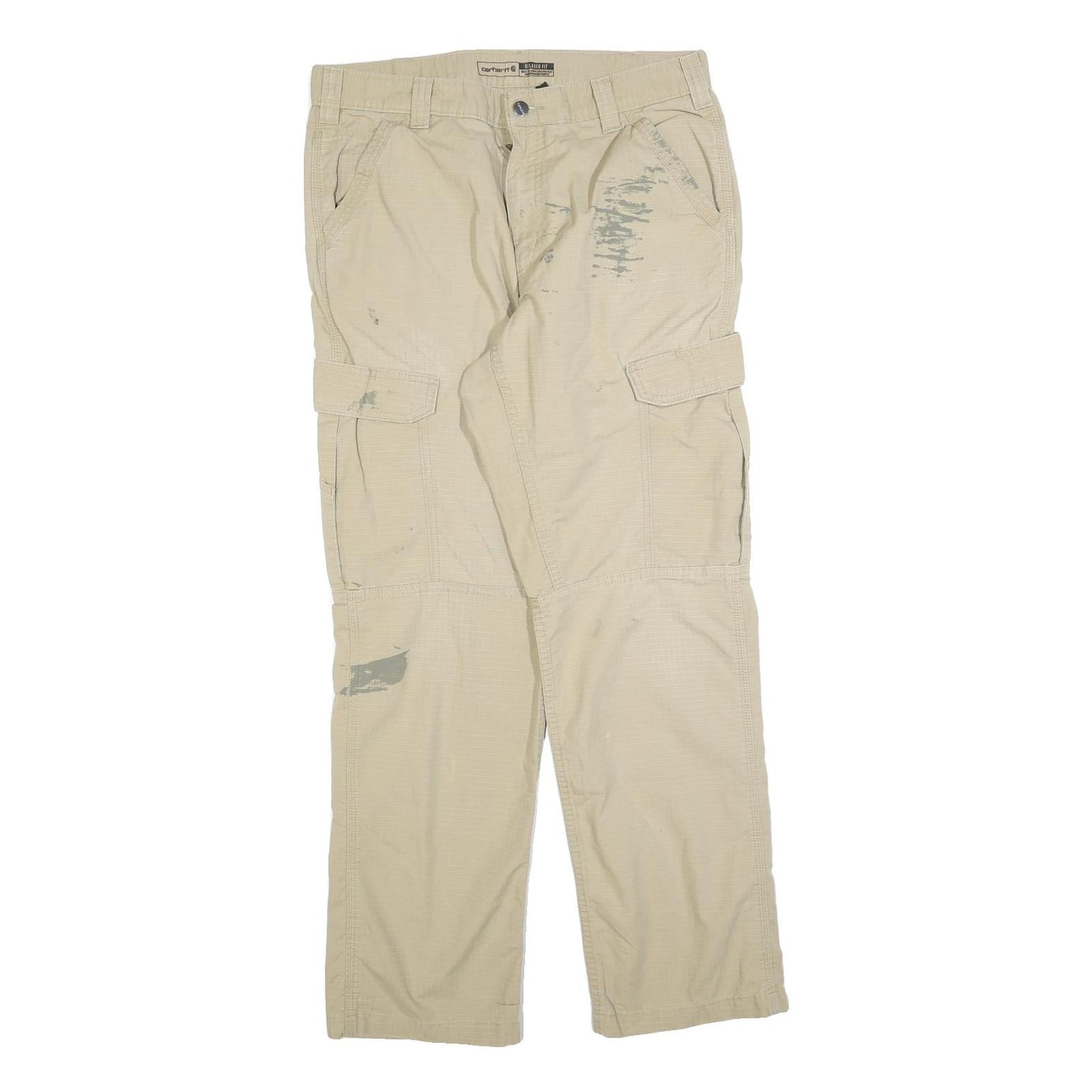 CARHARTT Mens Cotton Blend Beige Relaxed Cargo Trousers W34 L32 Durable Workwear Refurbished - N/A refurbished available on Cerqular