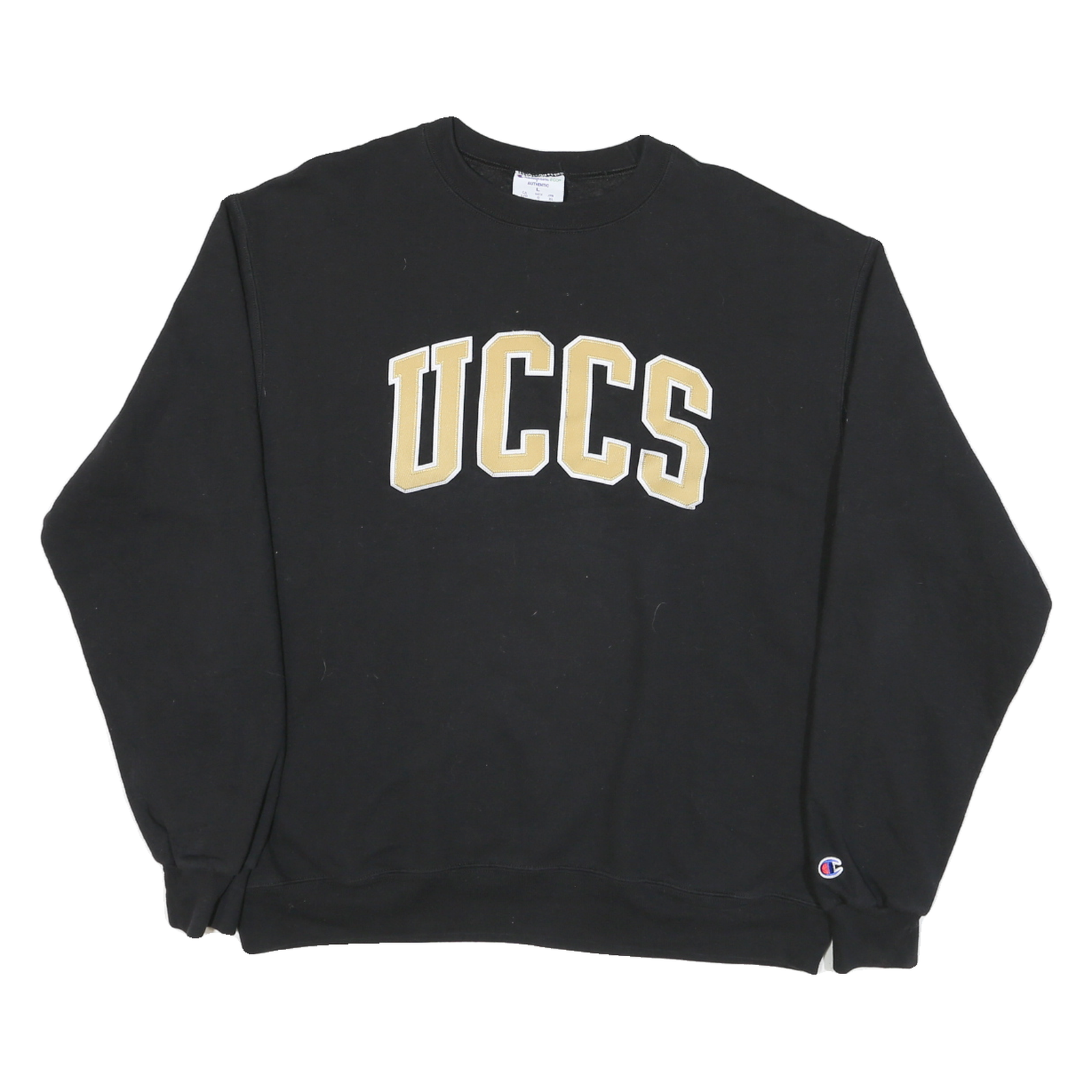 CHAMPION Mens Black UCCS Crew Neck L Cotton Blend Sweatshirt Pullover Refurbished - N/A refurbished available on Cerqular