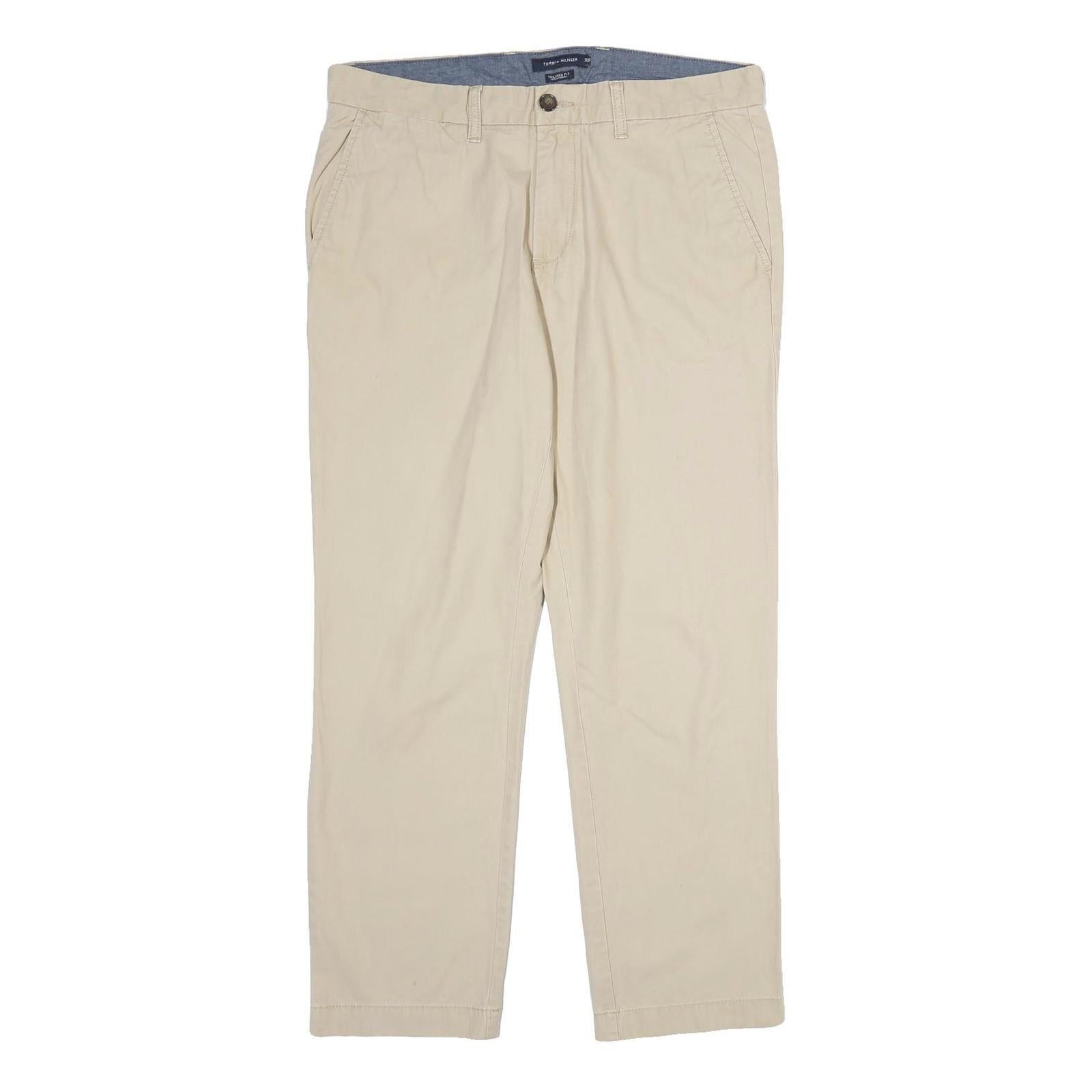 TOMMY HILFIGER Mens Cotton Beige Regular Straight Trousers W34 L30 Casual Smart Refurbished - N/A refurbished available on Cerqular