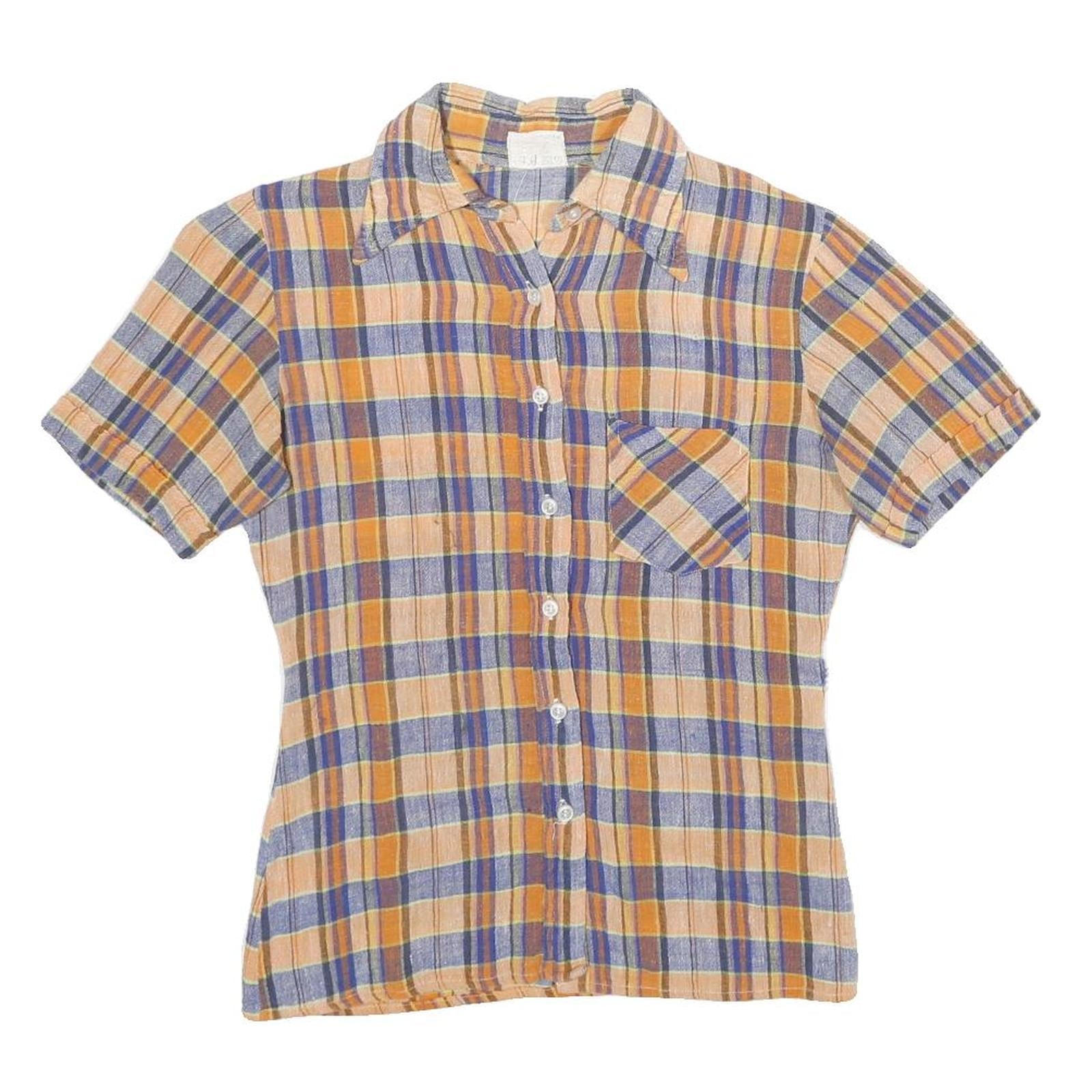 Womens Beige & Blue Check Shirt S Summer Casual Short Sleeve Cotton Blend Refurbished - N/A refurbished available on Cerqular