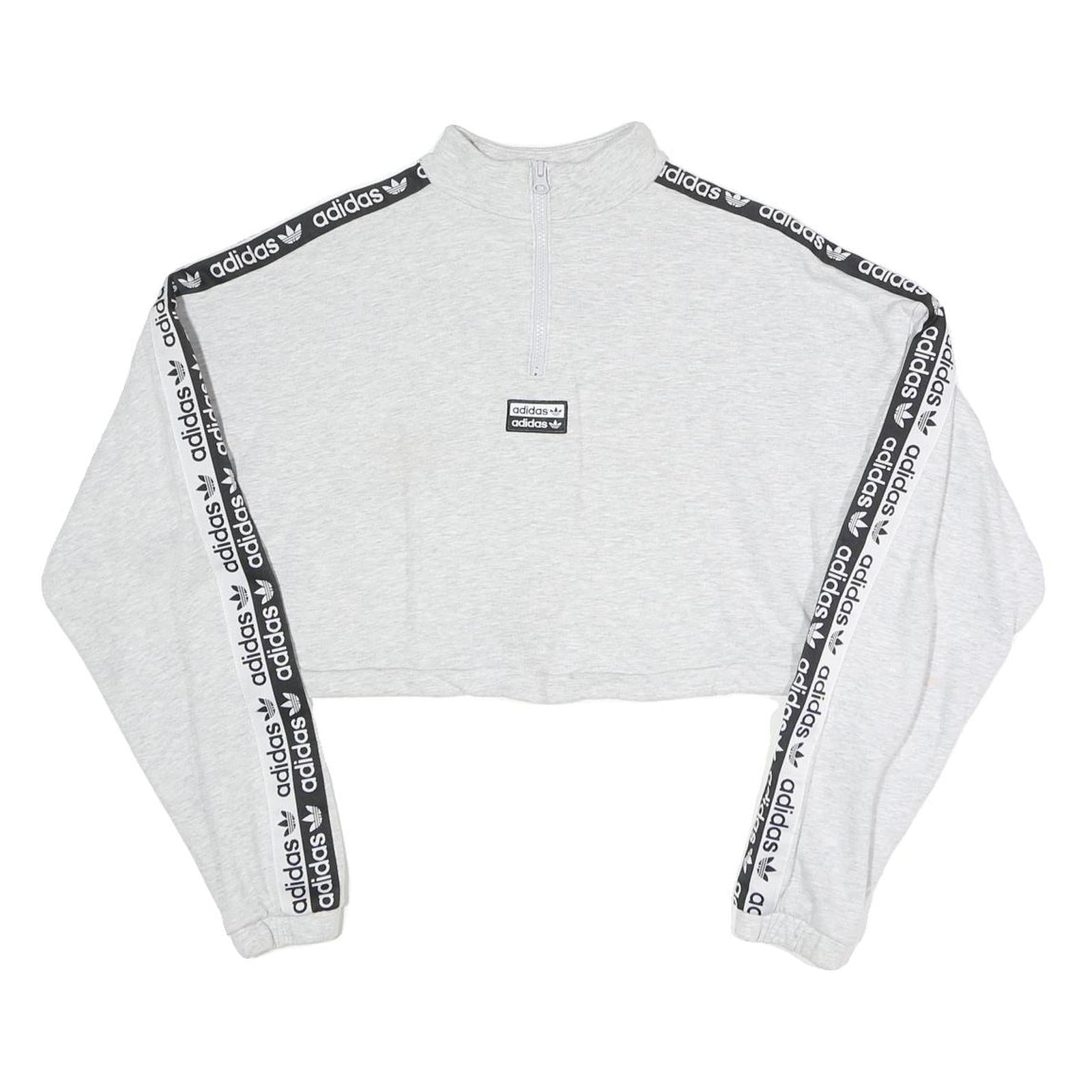 ADIDAS Womens Grey Sweatshirt 1/4 Zip Crop Top UK 8 Sportswear Logo Tape Refurbished - N/A refurbished available on Cerqular