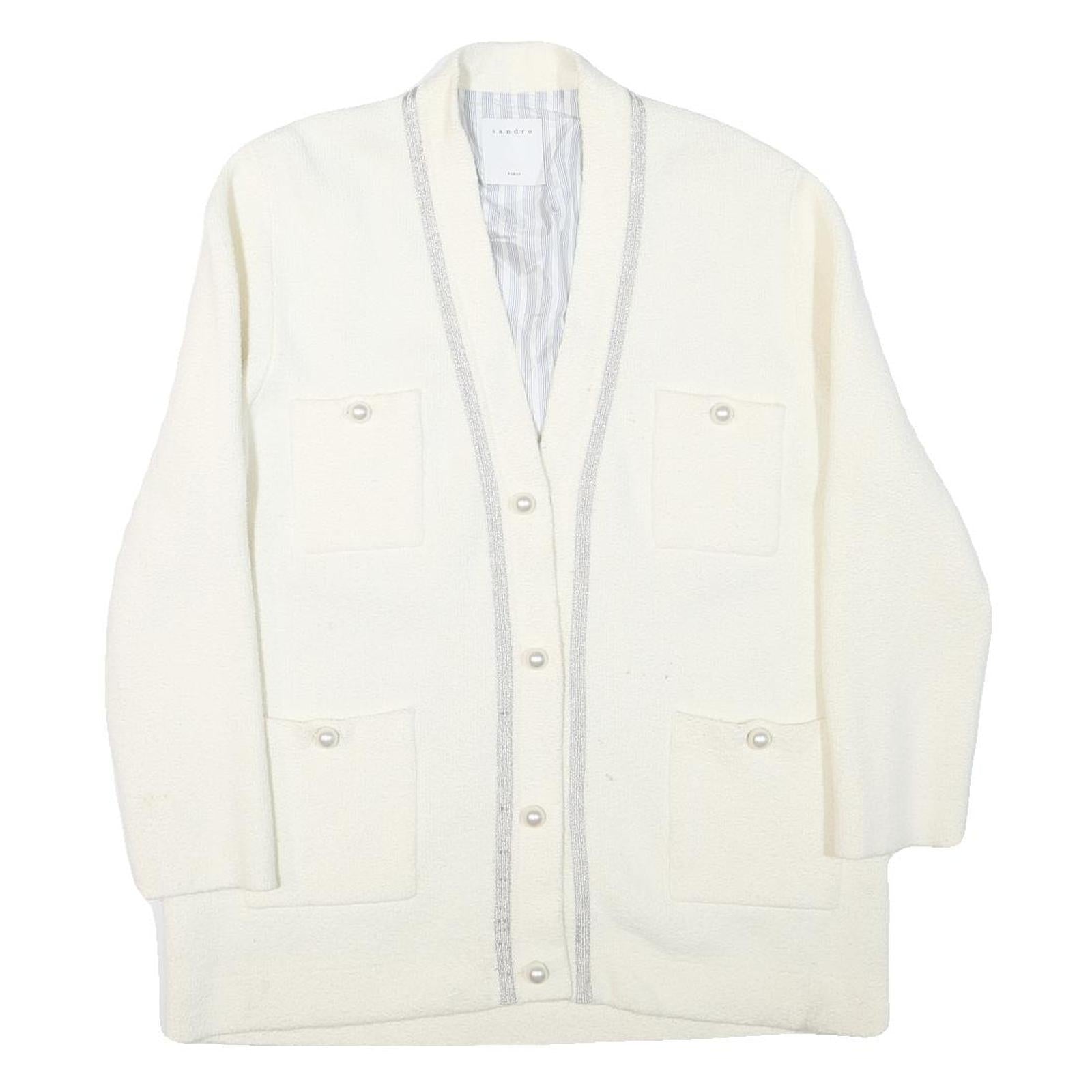 SANDRO Womens White Jacket M Polyester Blend Plain Button Vintage Chic Refurbished - N/A refurbished available on Cerqular