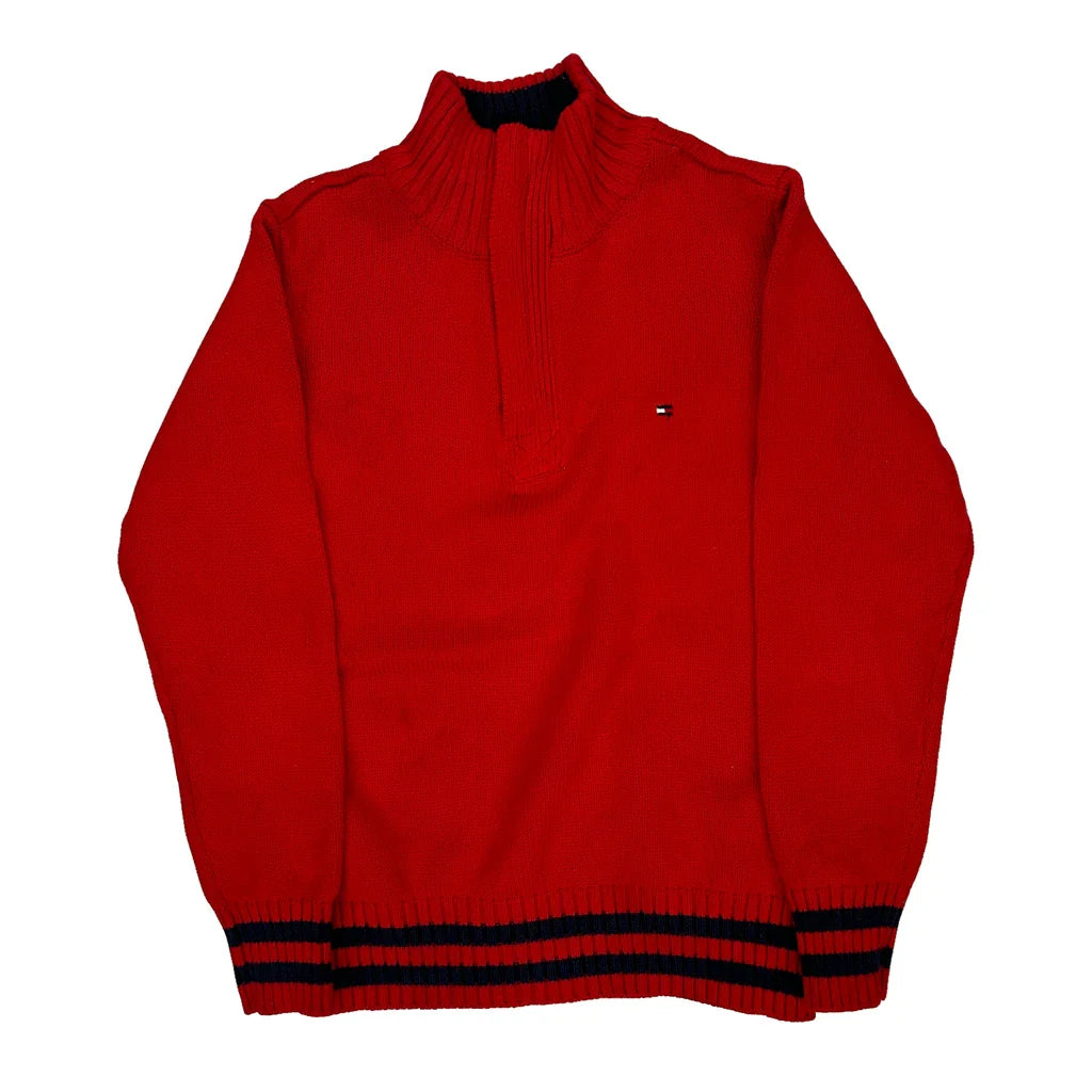 Age 8-10 Tommy Hilfiger 1/4 Zip - Medium Red Cotton Refurbished - Thrifted (note: this is a term often used to describe second- refurbished available on Cerqular