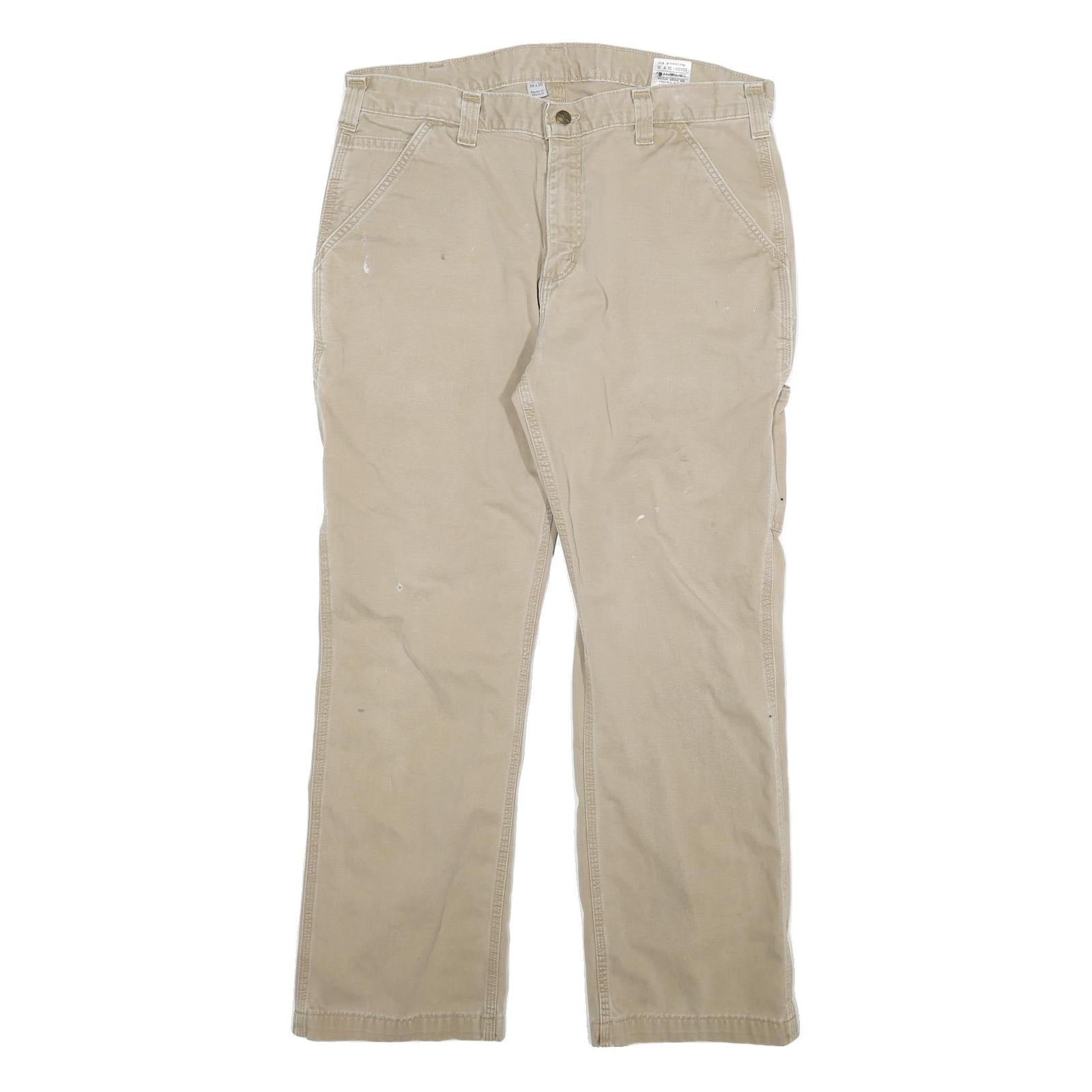 CARHARTT Mens Relaxed Beige Cotton Blend Zip Trousers W34 L27 Workwear Utility Refurbished - N/A refurbished available on Cerqular