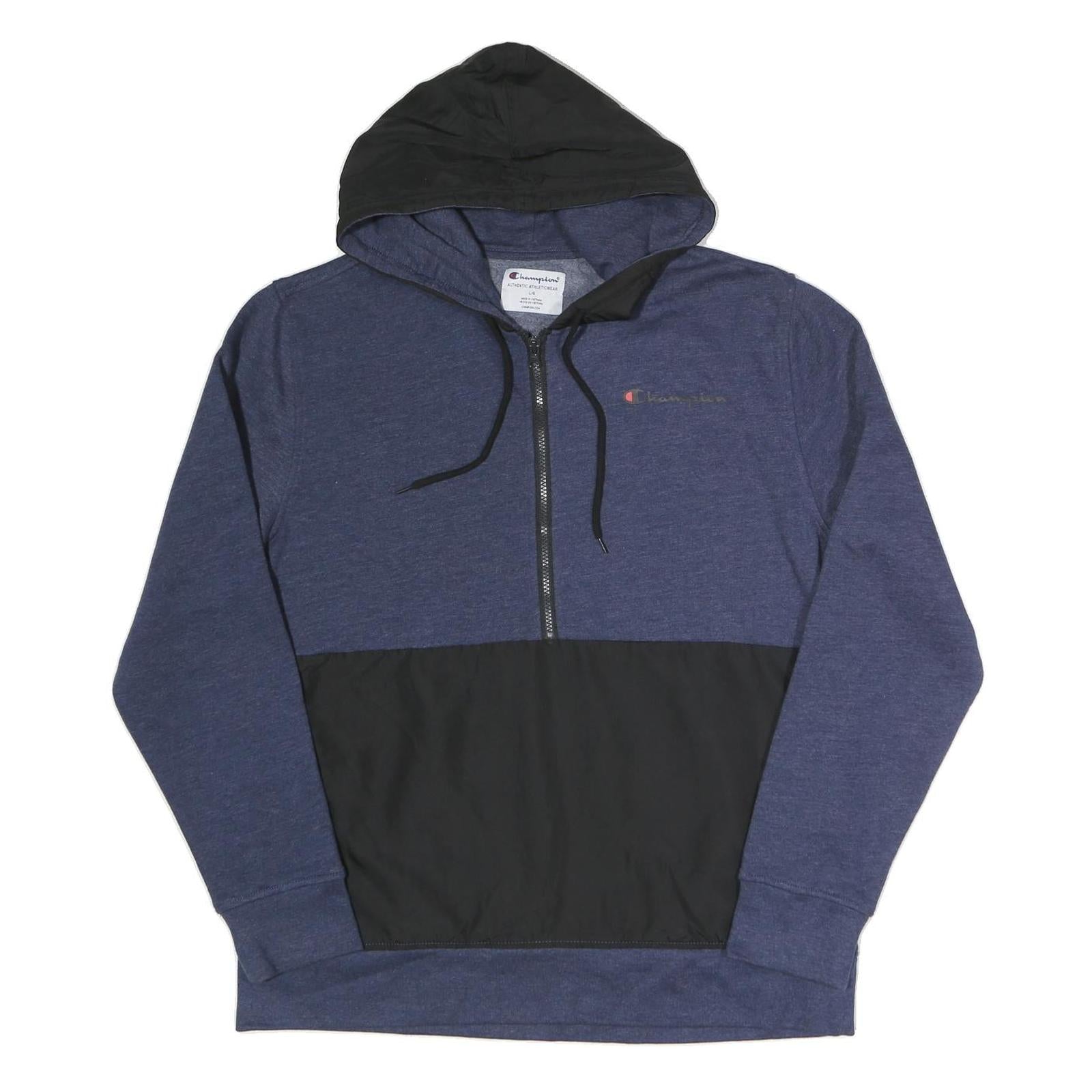 CHAMPION Mens Blue & Black Zip Hooded Hoodie L Cotton Blend Casual Sportswear Refurbished - N/A refurbished available on Cerqular