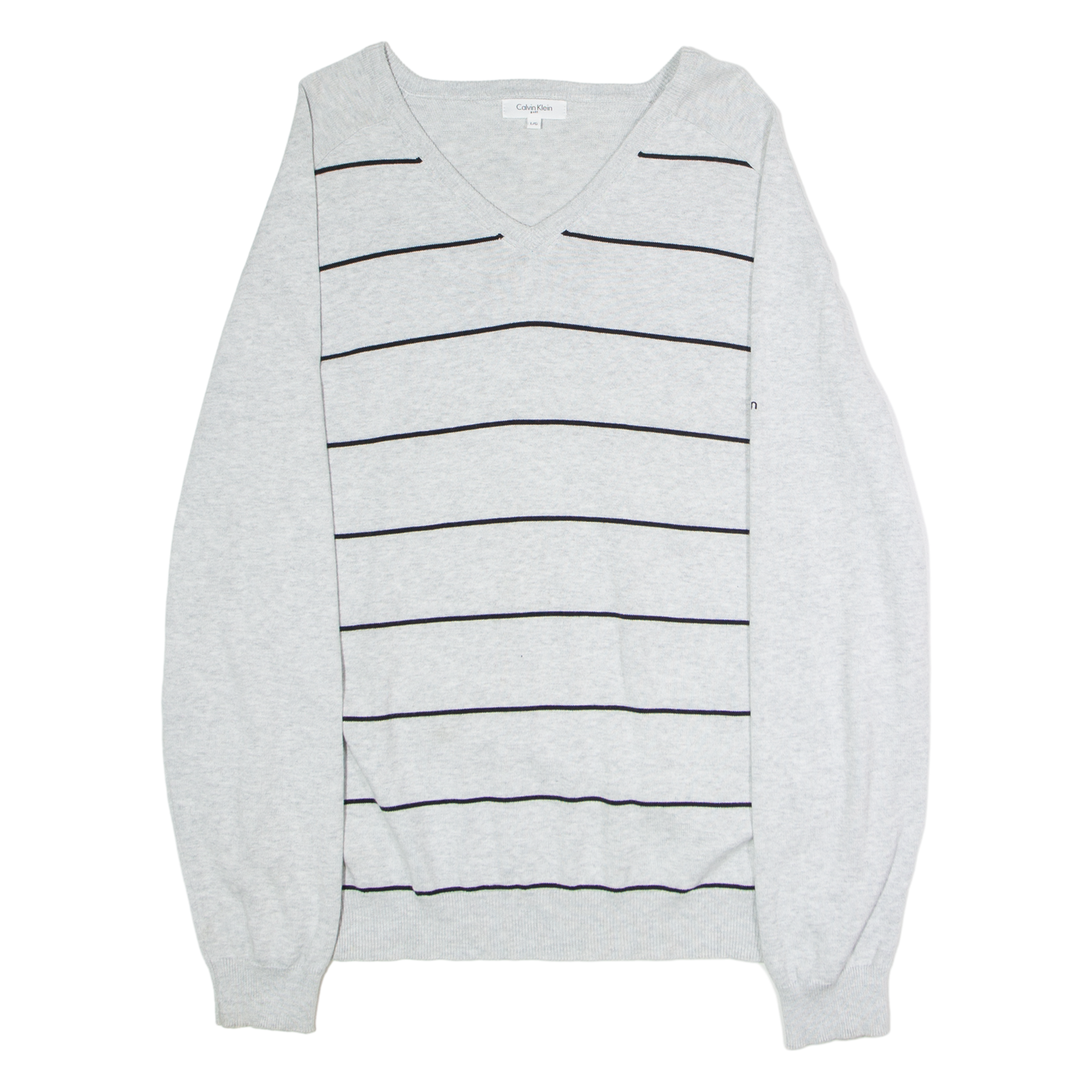 CALVIN KLEIN Golf Mens Patterned Jumper Grey Striped V-Neck Tight Knit L Refurbished - N/A refurbished available on Cerqular