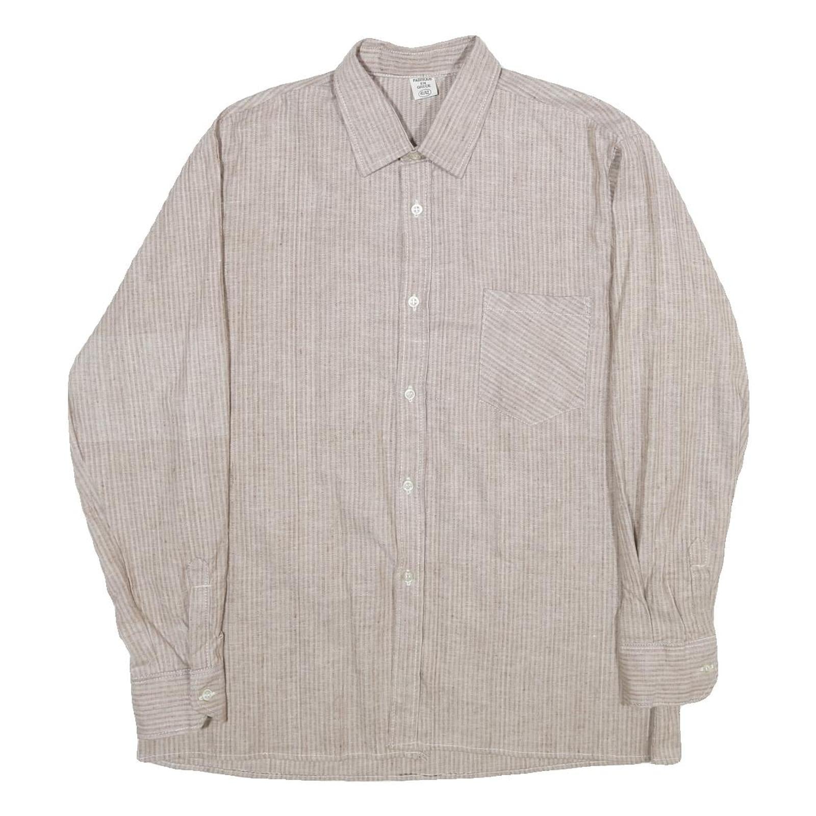 Mens Beige Cotton Shirt L Classic Fit Button Down Pocket Long Sleeve Casual Refurbished - N/A refurbished available on Cerqular