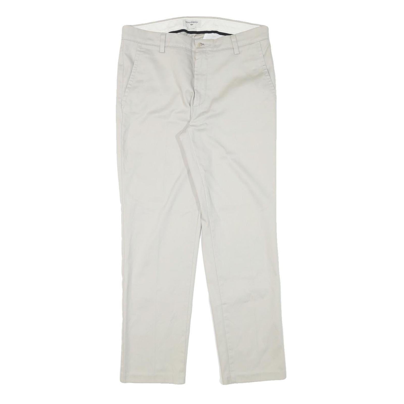 DOCKERS Mens Slim Beige Cotton Blend Trousers W32 L28 Zip Classic Regular Fit Refurbished - N/A refurbished available on Cerqular