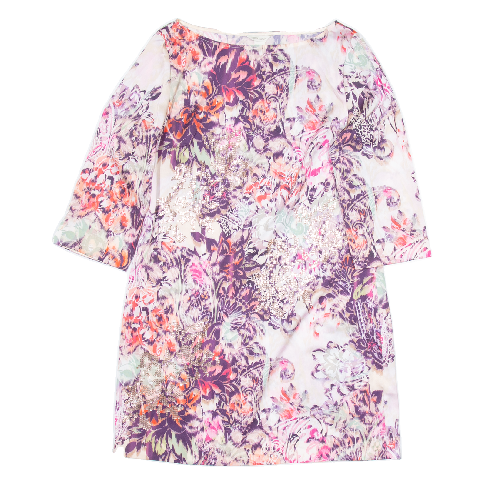 MONSOON Womens Shift Dress Pink Floral Short Sleeve Knee Length UK 12 Refurbished - N/A refurbished available on Cerqular