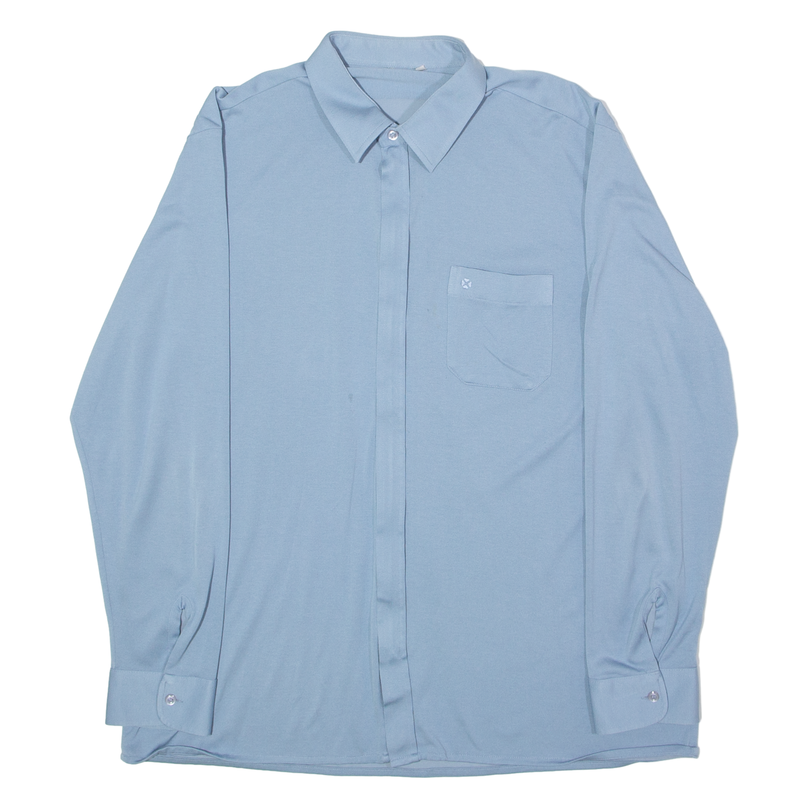 Zip-Up Mens Plain Shirt Blue 90s Long Sleeve L Refurbished - N/A refurbished available on Cerqular