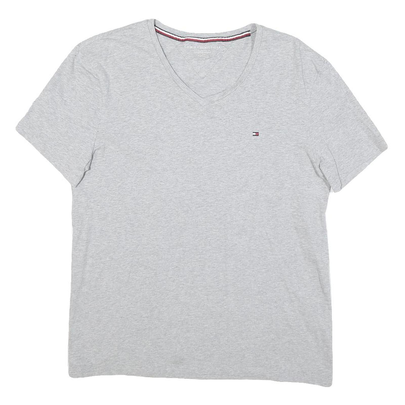 TOMMY HILFIGER Mens Grey V-Neck T-Shirt L Cotton Blend Classic Fit Casual Refurbished - N/A refurbished available on Cerqular
